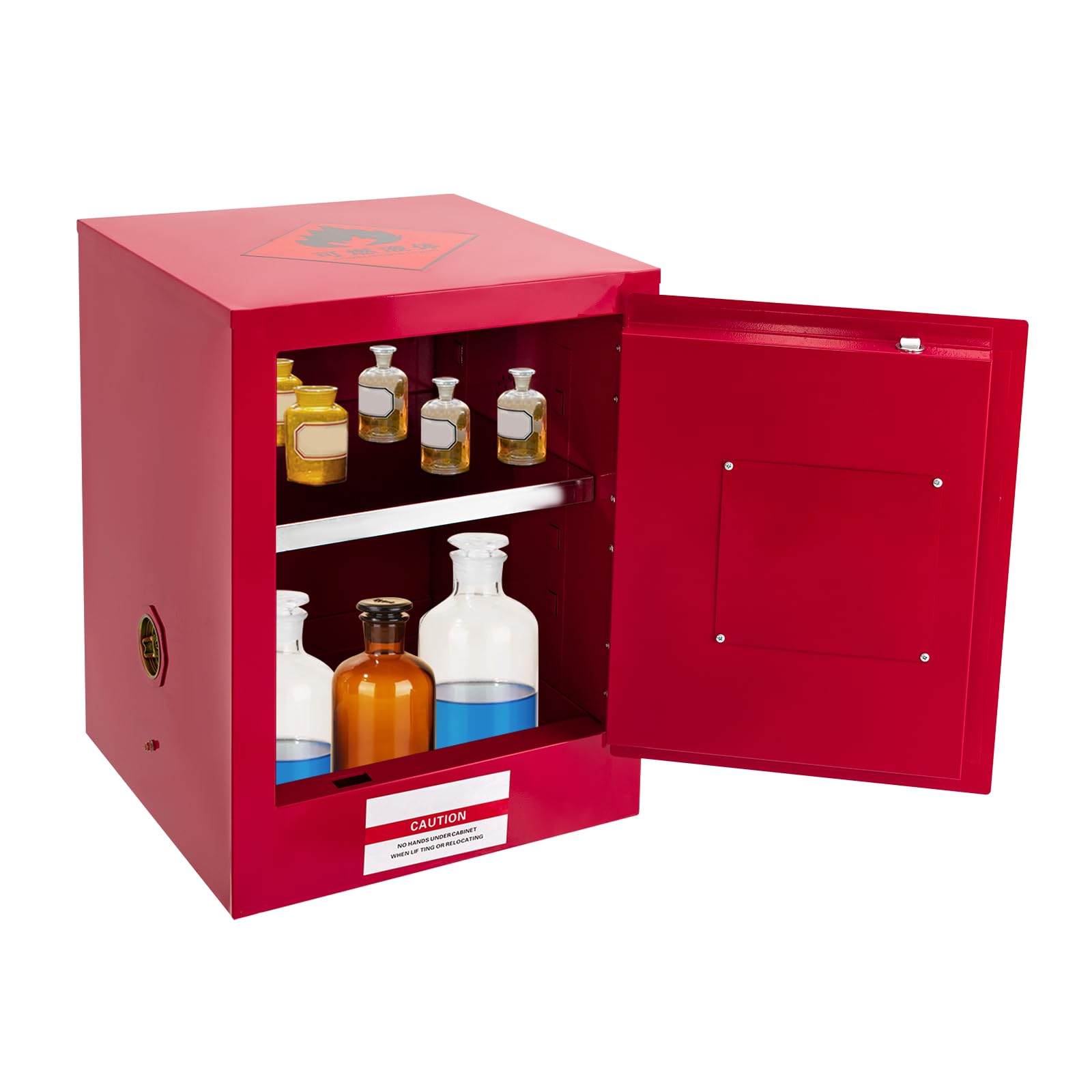 Gdrasuya10 4-Gallon Flammable Liquid Safety Storage Cabinet - Fireproof Hazardous Chemical Cabinet with Adjustable Shelves, 17x17x22 Inches, Red - Ideal for Garage, Workshop & Laboratory Chemical Storage