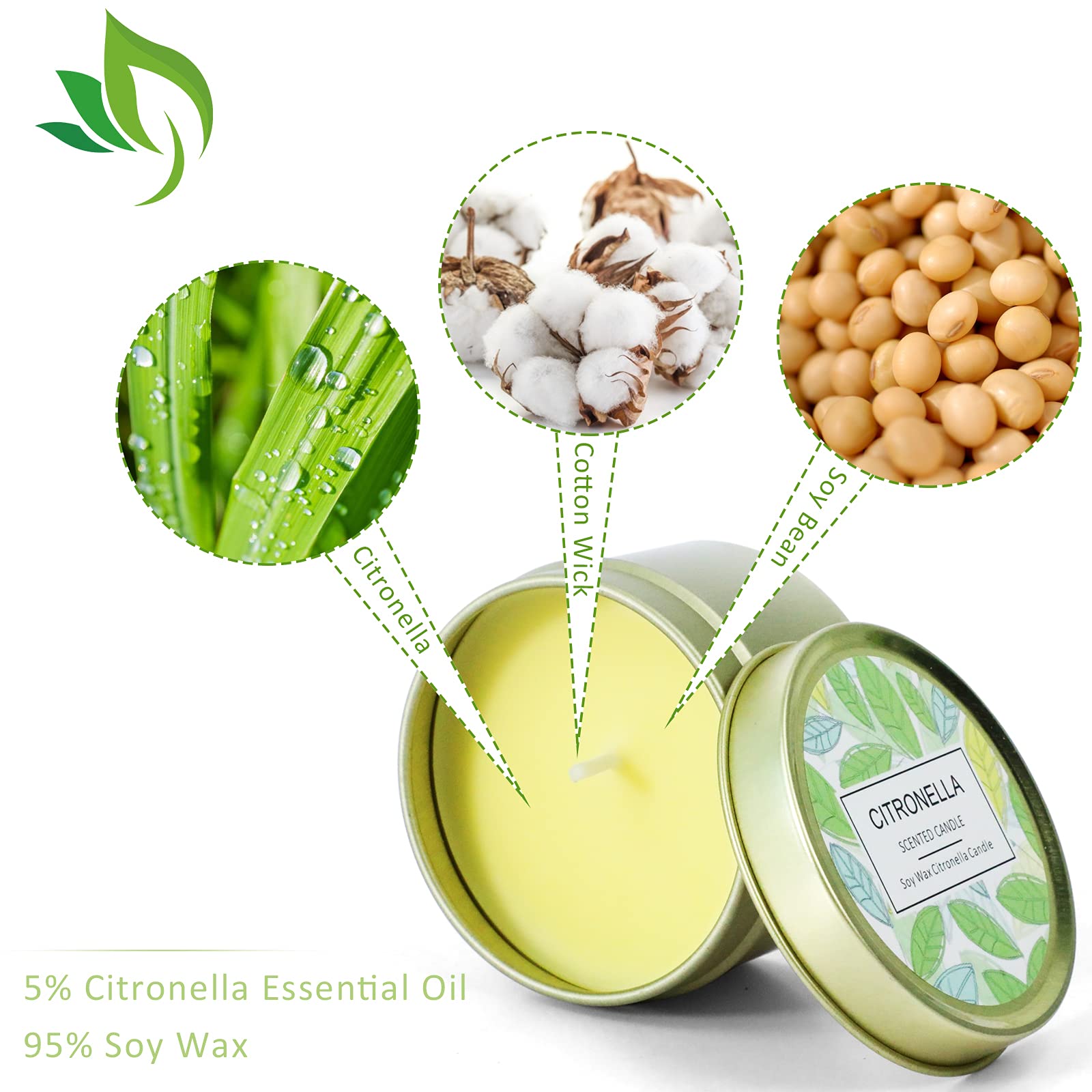 Citronella Soy Wax Candles Gift Set - Outdoor Camping & Garden (12x2.5oz)