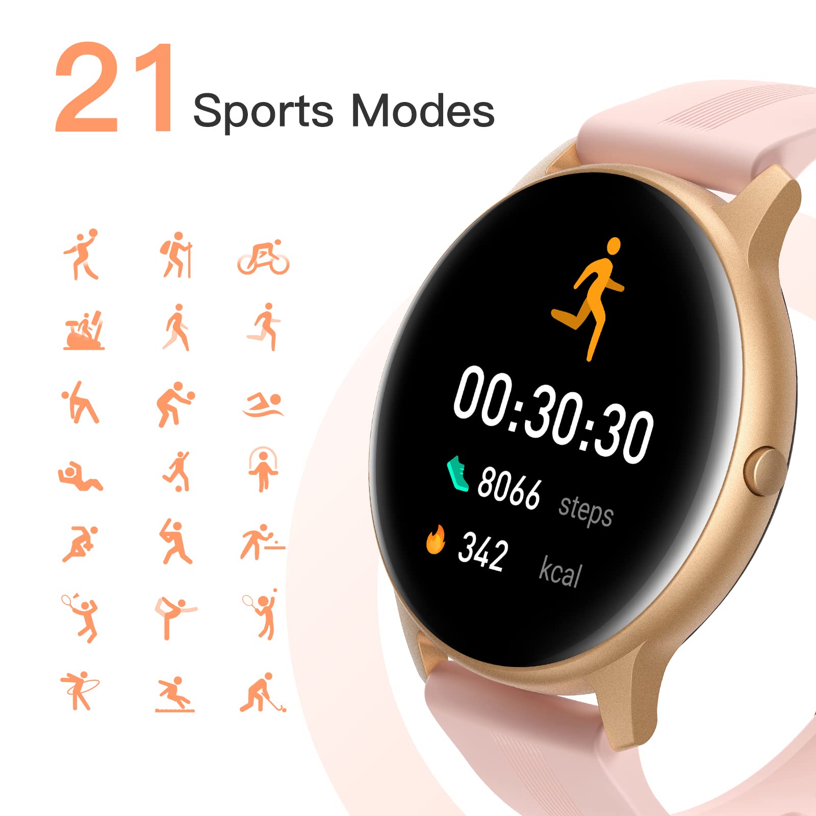 AGPTEK Smart Watch for Women - 5ATM Waterproof Fitness Tracker with Heart Rate & Sleep Monitor, Pedometer, Female Health Tracking - Compatible with Android iOS iPhone (Rose Gold) | Perfect for Swimming, Workouts & Daily Activity Tracking