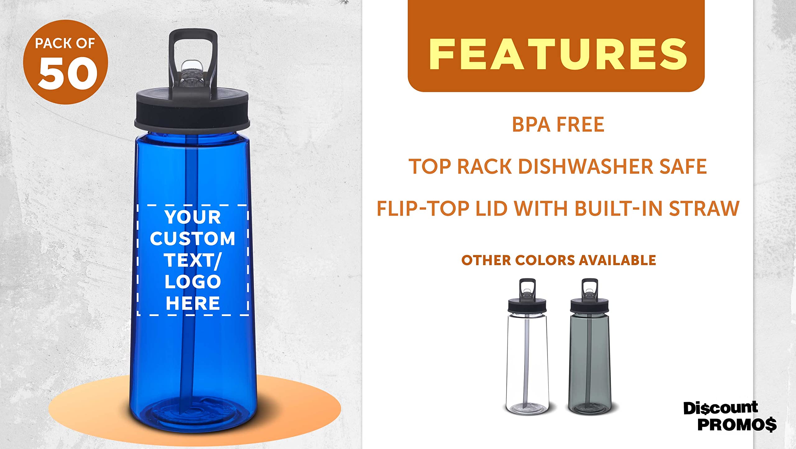 Custom 22oz Plastic Sports Water Bottles with Leak-Proof Lids & Straws - Bulk Pack of 50 Reusable Drinkware - Personalized Gym, Outdoor, Office & Home Use - Blue Sports Bottles for Athletes, Camping & Workouts