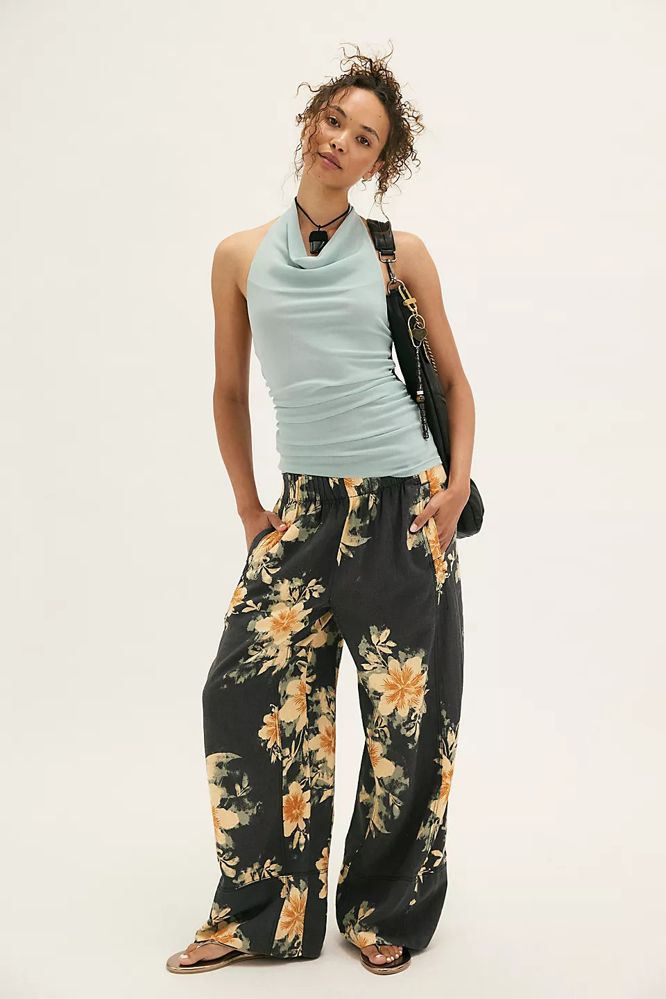 Days End Linen Printed Pull On Pants - Soft Elastic Waist Comfortable Lounge Pants for Women, Black Combo - Perfect for Yoga, Home Wear & Casual Outings