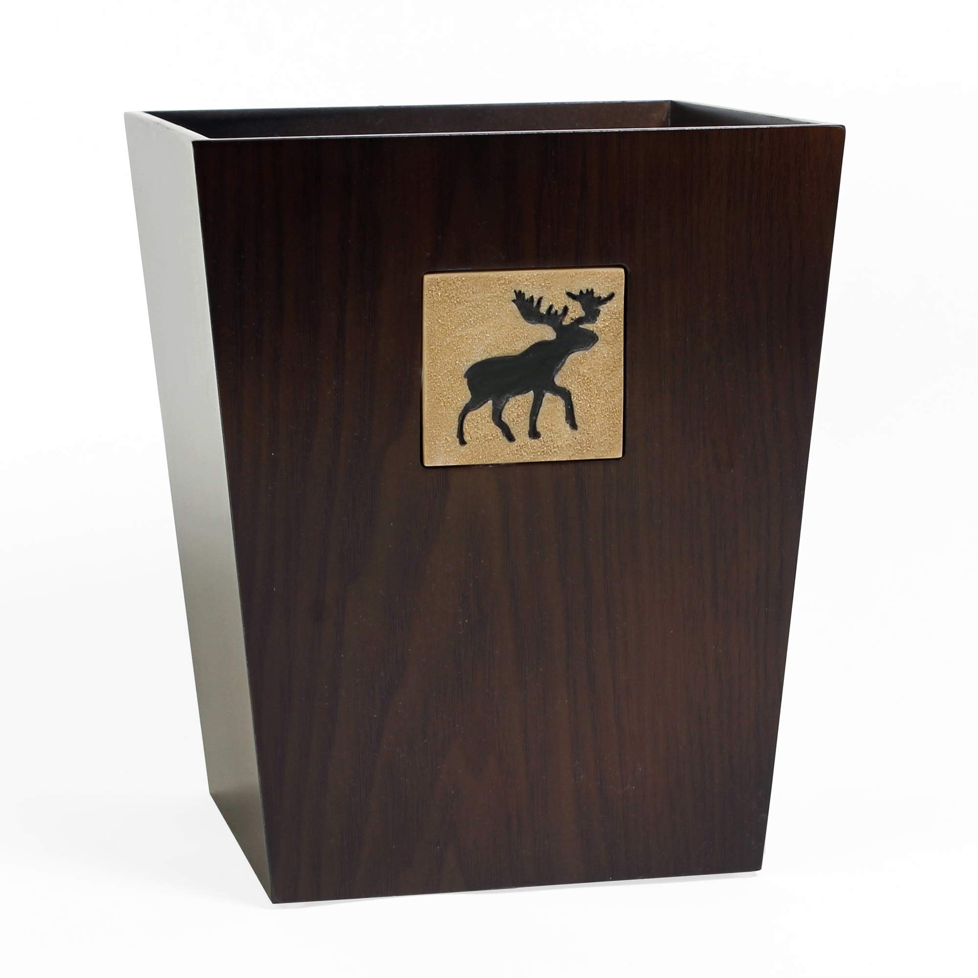SKL Home Yellowstone Sundance Wastebasket - 12L Brown Trash Can with Lid, Rustic Wooden Look for Office, Kitchen, Bathroom & Bedroom | Durable Plastic Bin for Home & Office Organization