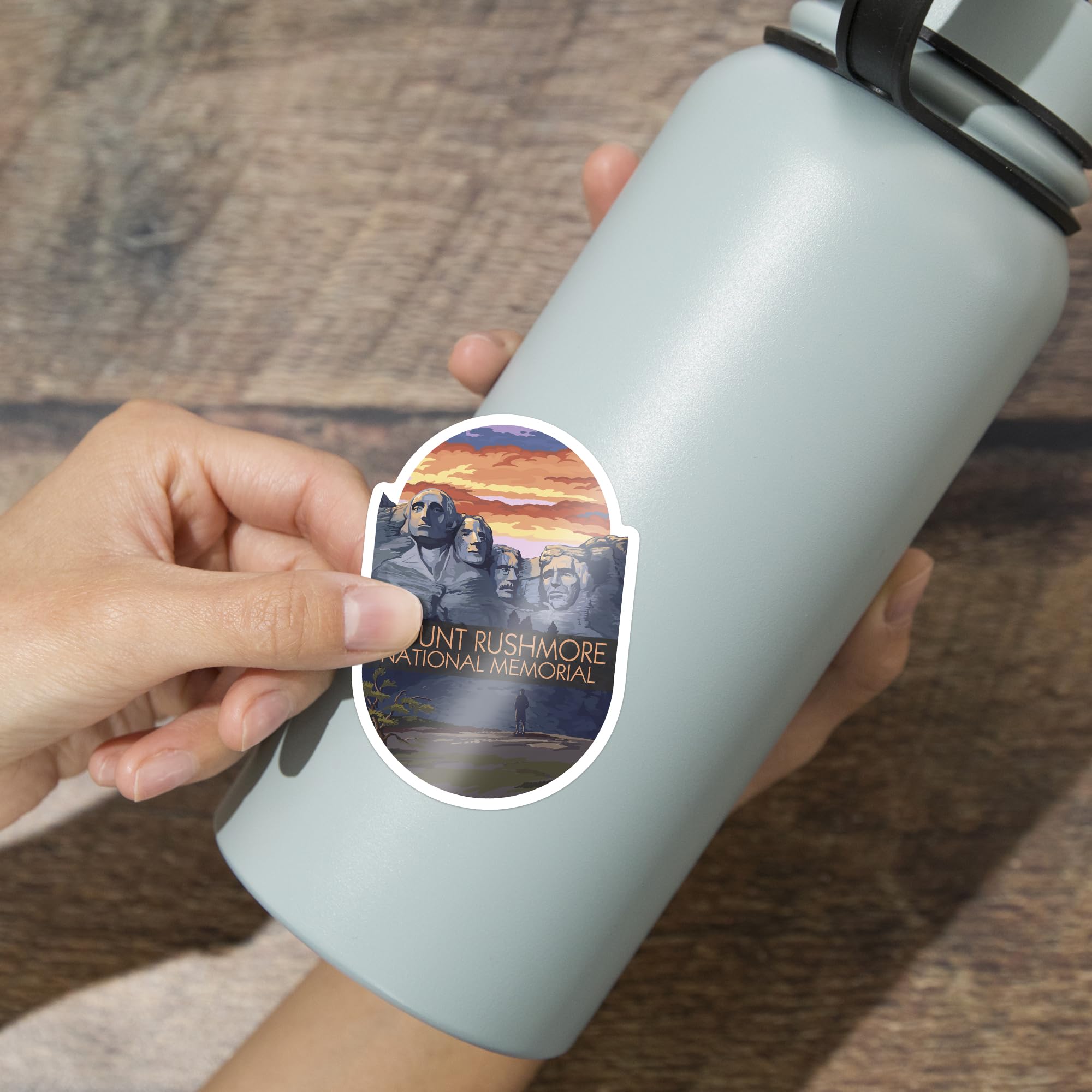 Mount Rushmore National Memorial Die Cut Vinyl Sticker - 3 to 6 Inch Waterproof Decal for Cars, Water Bottles, Laptops & Coolers - South Dakota Sunset Painterly Design - Perfect for Travel Enthusiasts & Patriotic Decor
