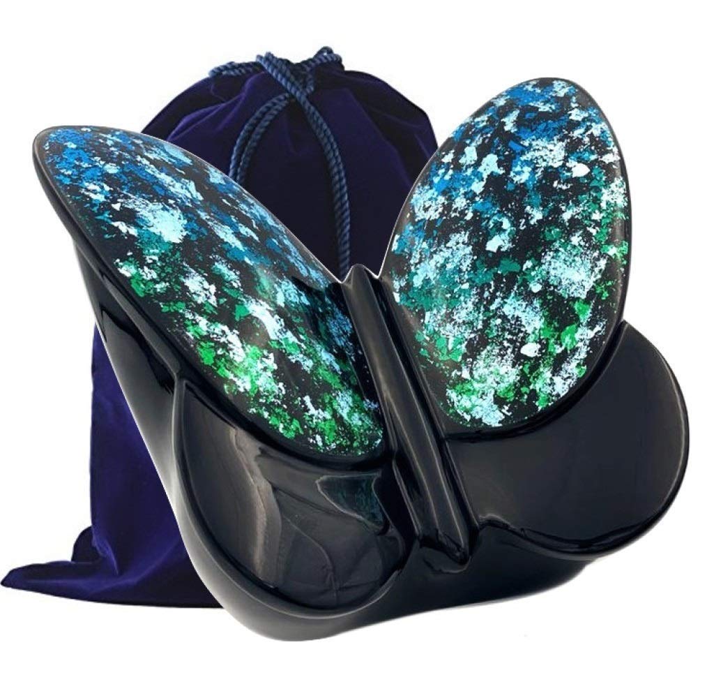 Handcrafted Fiberglass Monarch Butterfly Cremation Urn for Adults - Lightweight Memorial Urn with Free Velvet Bag (Green) - Perfect for Funeral Services, Memorial Displays & Keepsake Preservation