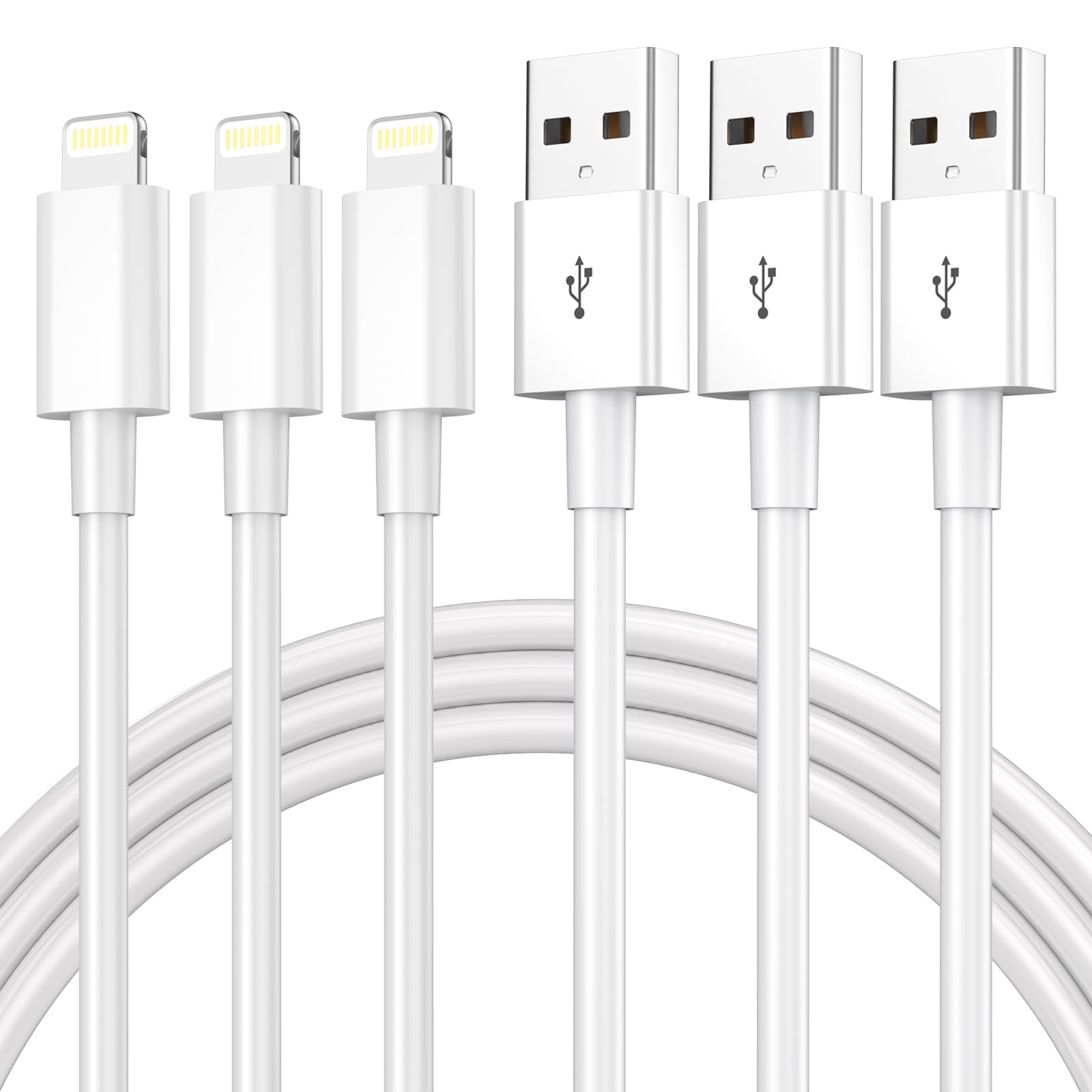 Apple MFi Certified iPhone Charger 6FT 3-Pack - Fast Charging Durable Lightning Cable Compatible with iPhone 14/13/12/11 Pro Max/XS/X/8/7/6 Plus/SE & iPad - Perfect for Home, Office, Car & Travel Charging