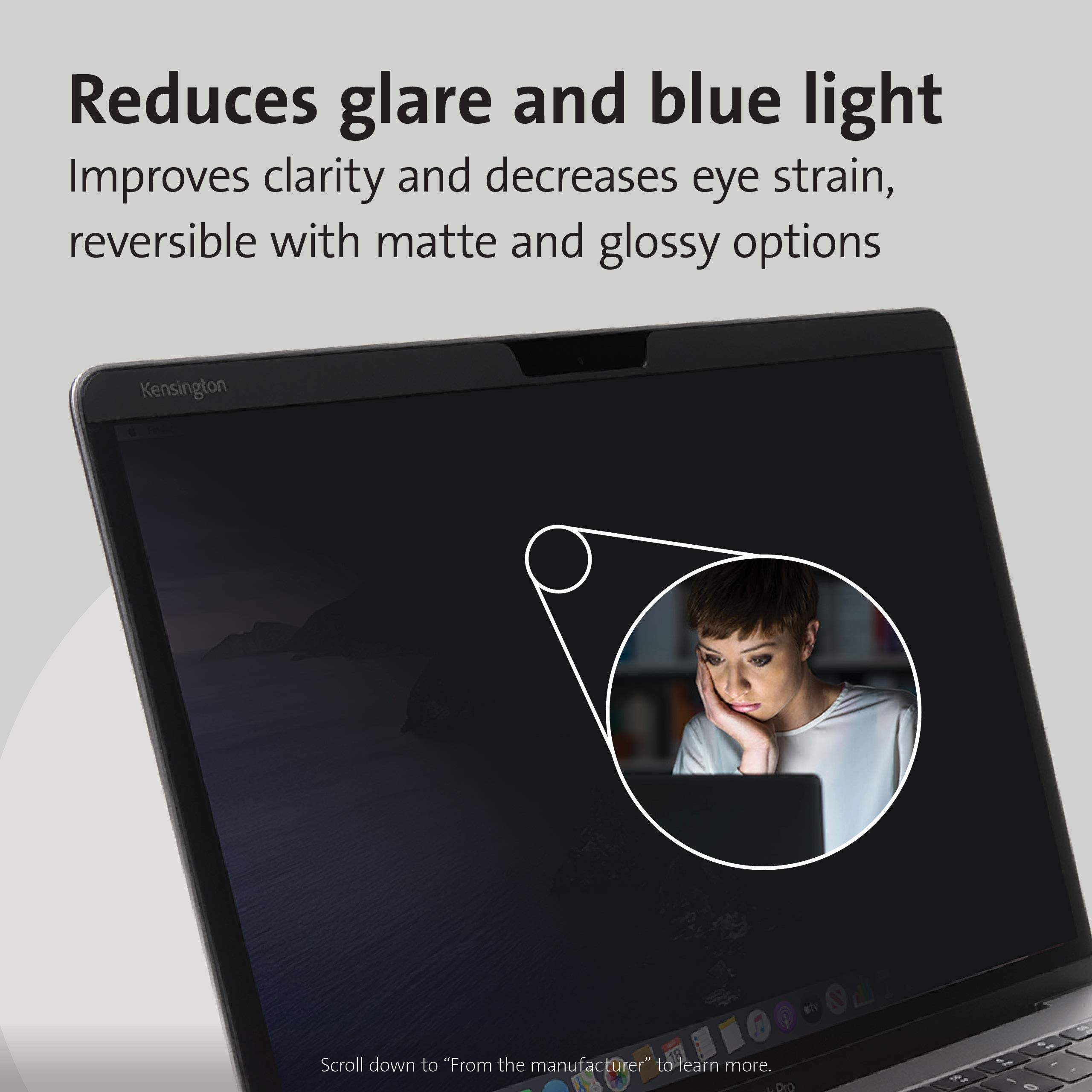 Kensington MP15 MacBook Pro Magnetic Privacy Screen Filter for 15-inch 2016-2019 MacBook Pro (K64491WW) - Anti-Glare & Blue Light Protection for Office & Public Use