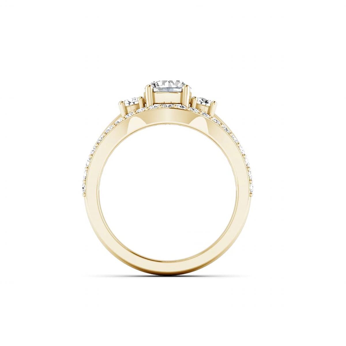 14K Gold 0.84 Carat Diamond Engagement Ring Set - 3 Stone Bridal Ring with 0.33ct Round Solitaire & Pave Wedding Band (HI Color, I1-2 Clarity) | Perfect for Proposals, Anniversaries & Special Occasions