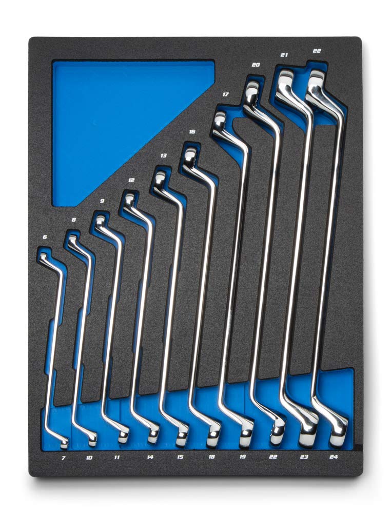 Capri Tools 75-Degree Deep Offset Double Box End Wrench Set - 6 to 24 mm Metric (10-Piece) with Mechanic's Tray | Professional Automotive Repair & DIY Tool Kit for Tight Spaces