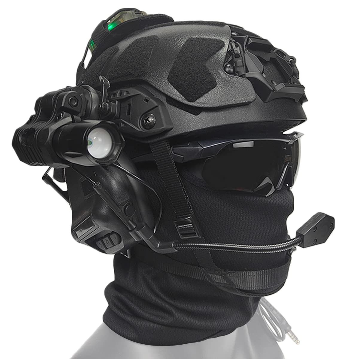 Lightweight Fast Paintball Helmet with External Armor - Noise Cancelling Headphones, Flashlight, Goggles & Balaclava - Tactical Airsoft Protective Gear for Hunting, CQB Shooting & CS Games | Perfect for Outdoor Sports, Military Training & Airsoft Battles