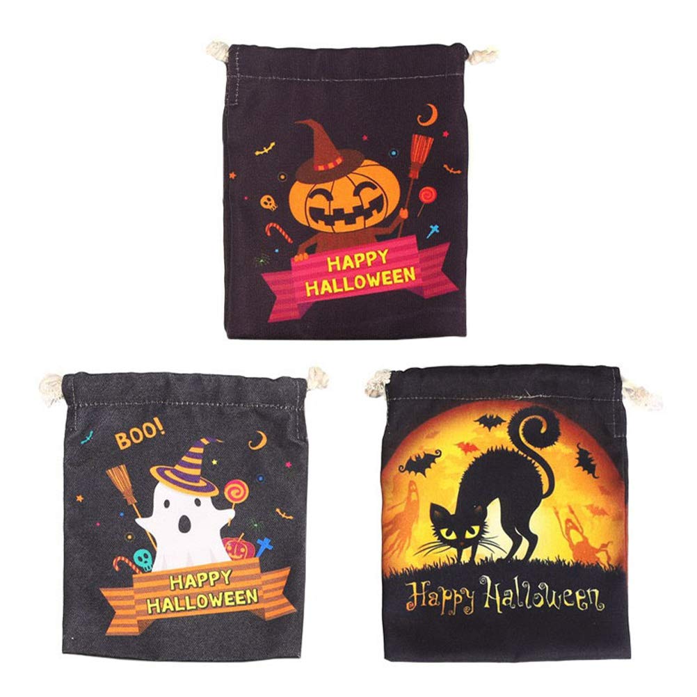 HEMOTON 3-Piece Halloween Drawstring Candy Bags for Kids - Reusable Gift Pouch for Trick or Treat, Party Favors & Holiday Goodies