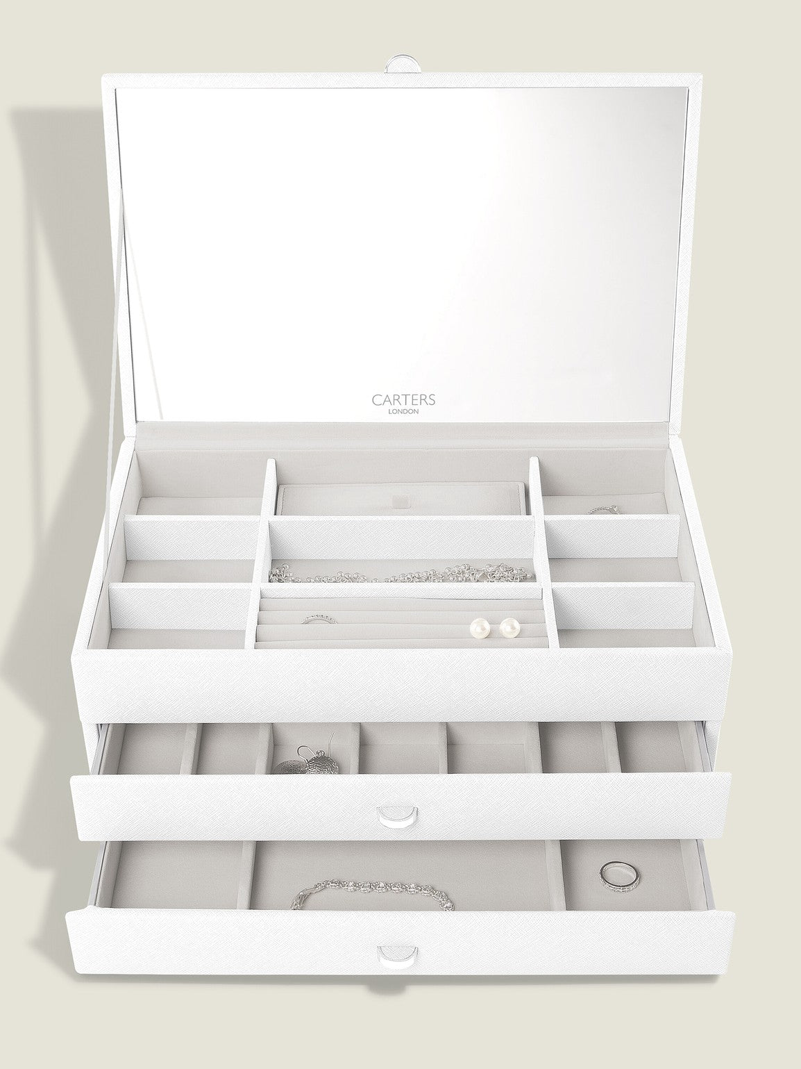 Carters Large White Chalk Jewelry Box for Women - Elegant Storage for Necklaces, Rings & Earrings - Perfect for Bedroom, Dresser & Travel