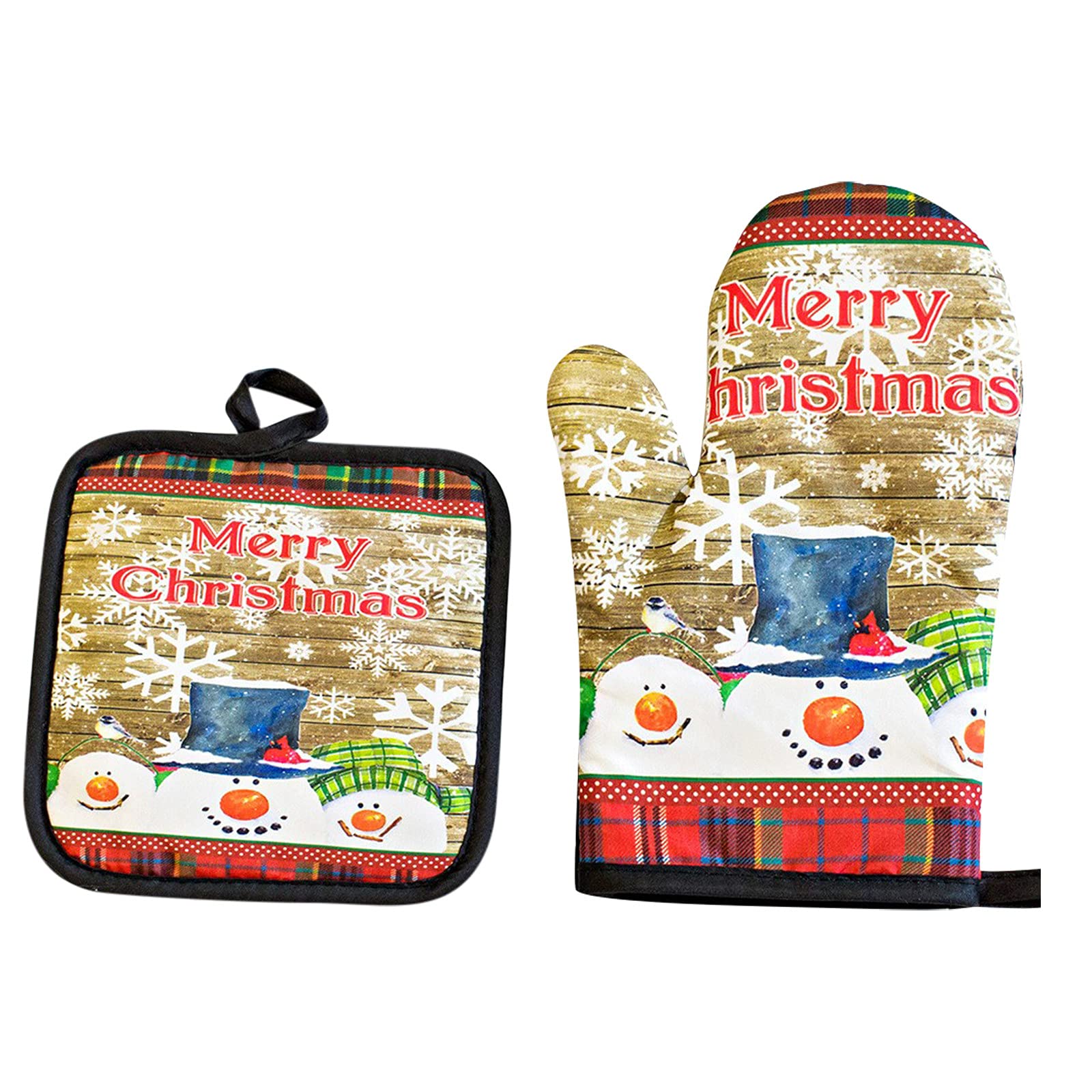 Christmas Printed Heat Resistant Oven Gloves & Pot Holder Set - Insulated Kitchen Mittens with Matching Trivet - Perfect for Baking, Cooking, and Holiday Gift Giving