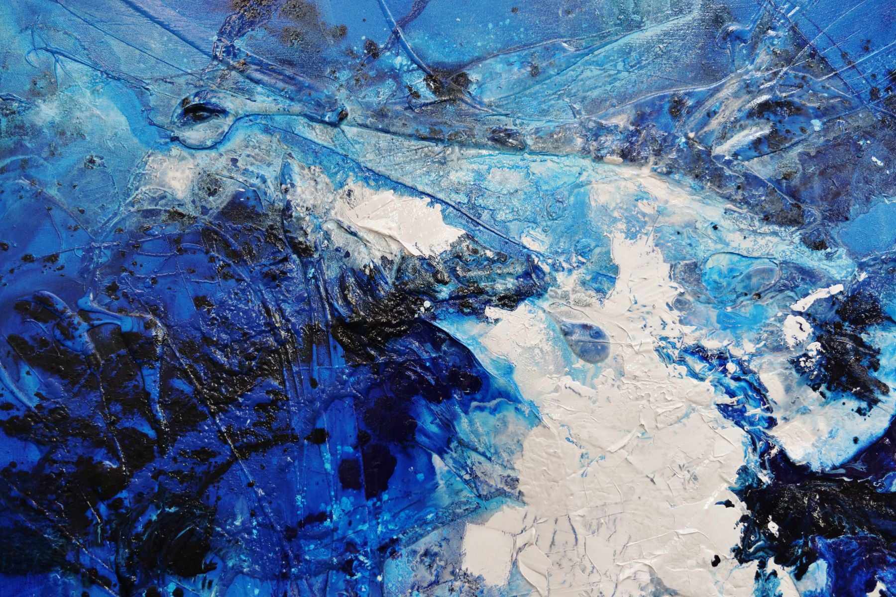 Blue and White Textured Abstract Wall Art Painting - 240cm x 100cm Modern Canvas for Living Room, Bedroom & Office Decor | Cracker Jack Style