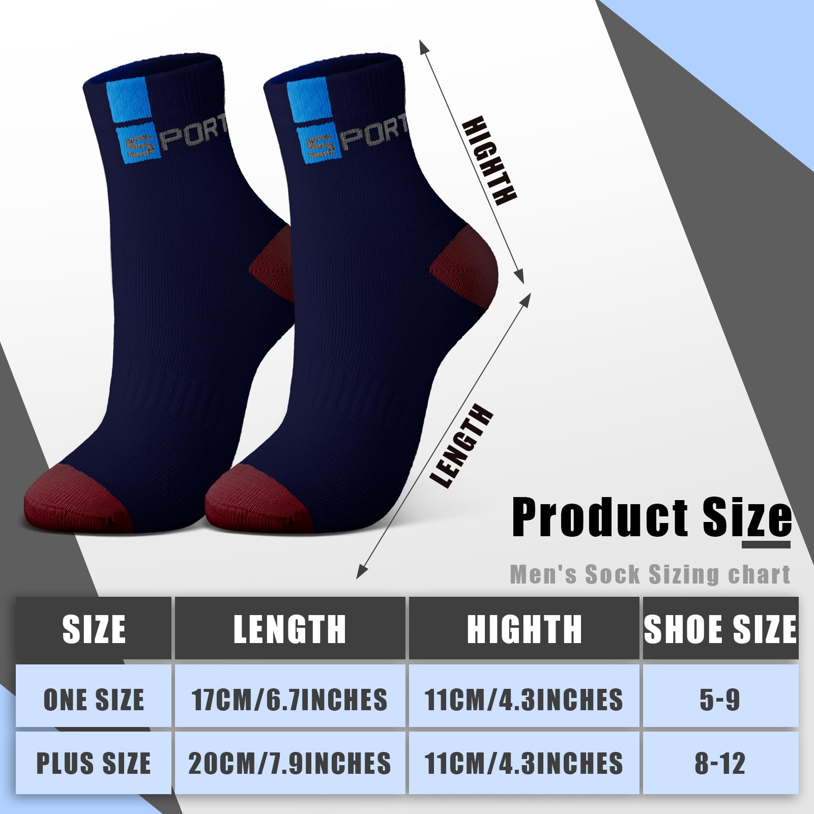 Bencailor 15 Pairs Men's Crew Socks - Breathable Athletic Socks for Running, Gym & Sports - Lightweight Comfortable Casual Socks for Daily Wear & Workout