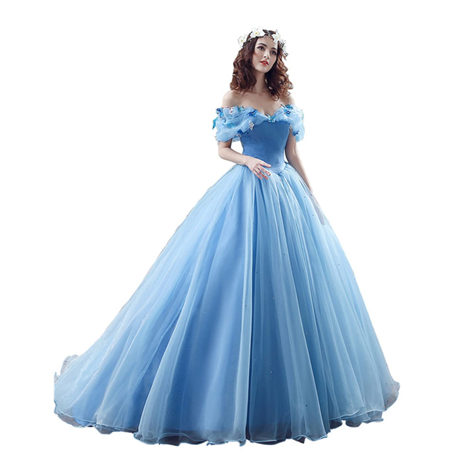 Elegant Beaded Off-Shoulder Ball Gown Wedding Dress with Butterfly Details - Perfect for Brides, Formal Events & Fairy Tale Weddings