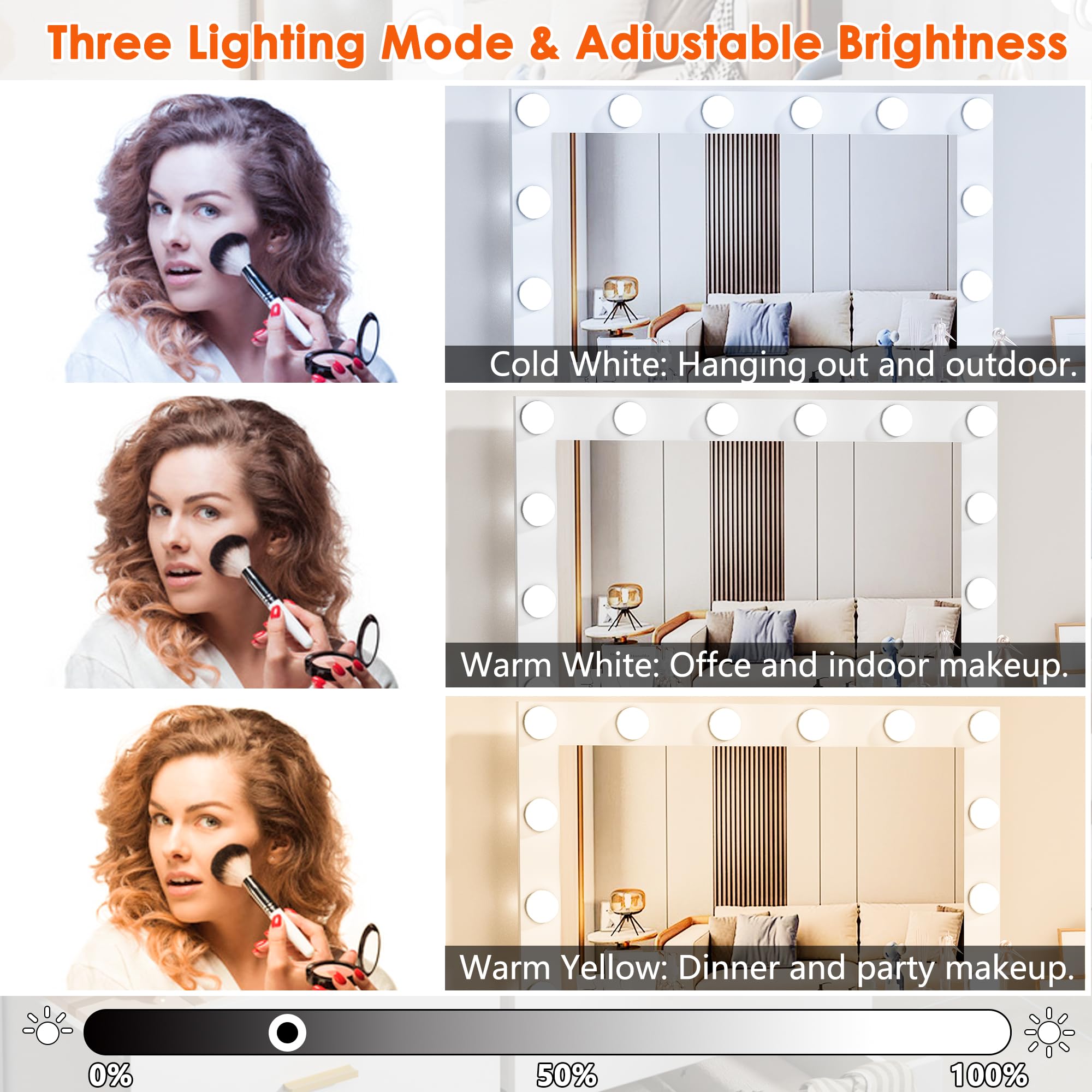 PakaLife Vanity Desk with Mirror, Lights & Charging - 6 Drawers for Bedroom Makeup