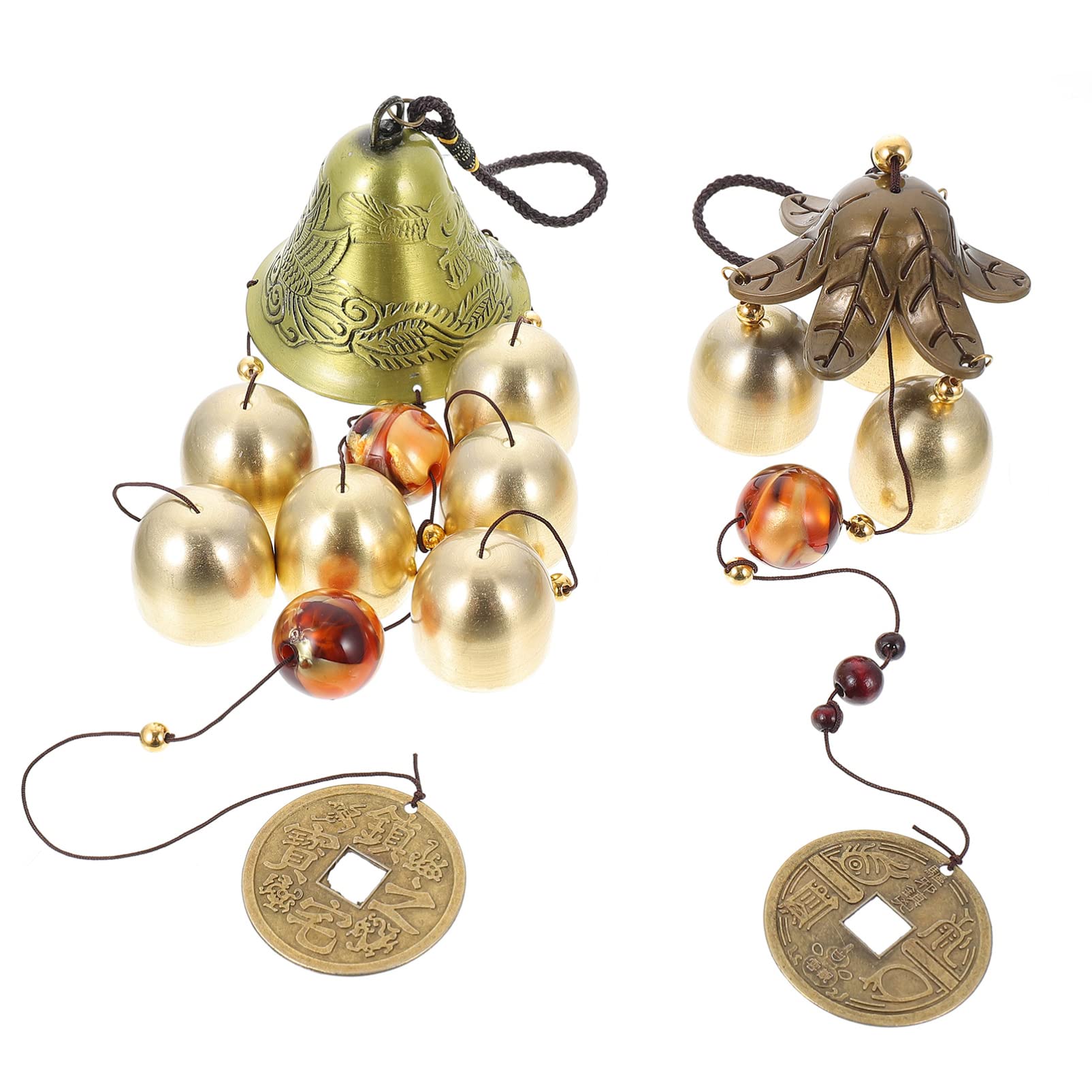 Dragon Phoenix Wind Chime Pendant - 2 Pack Alloy Hanging Decor for Home, Courtyard & Outdoor - Feng Shui Wind Bell for Wall, Garden & Patio - Perfect for Relaxing Ambiance & Asian-Inspired Decor