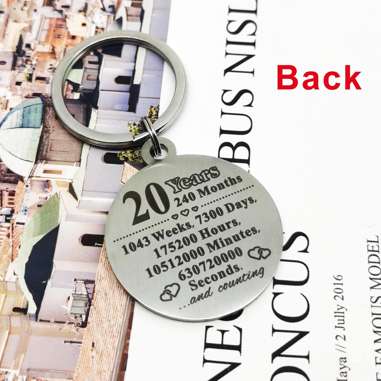 ABNTY 20th Wedding Anniversary Keychain - Engraved Steel Keepsake Gift for Husband, Wife, Couples - Perfect for 20 Year Anniversary Celebration, Romantic Gift Idea for Men & Women