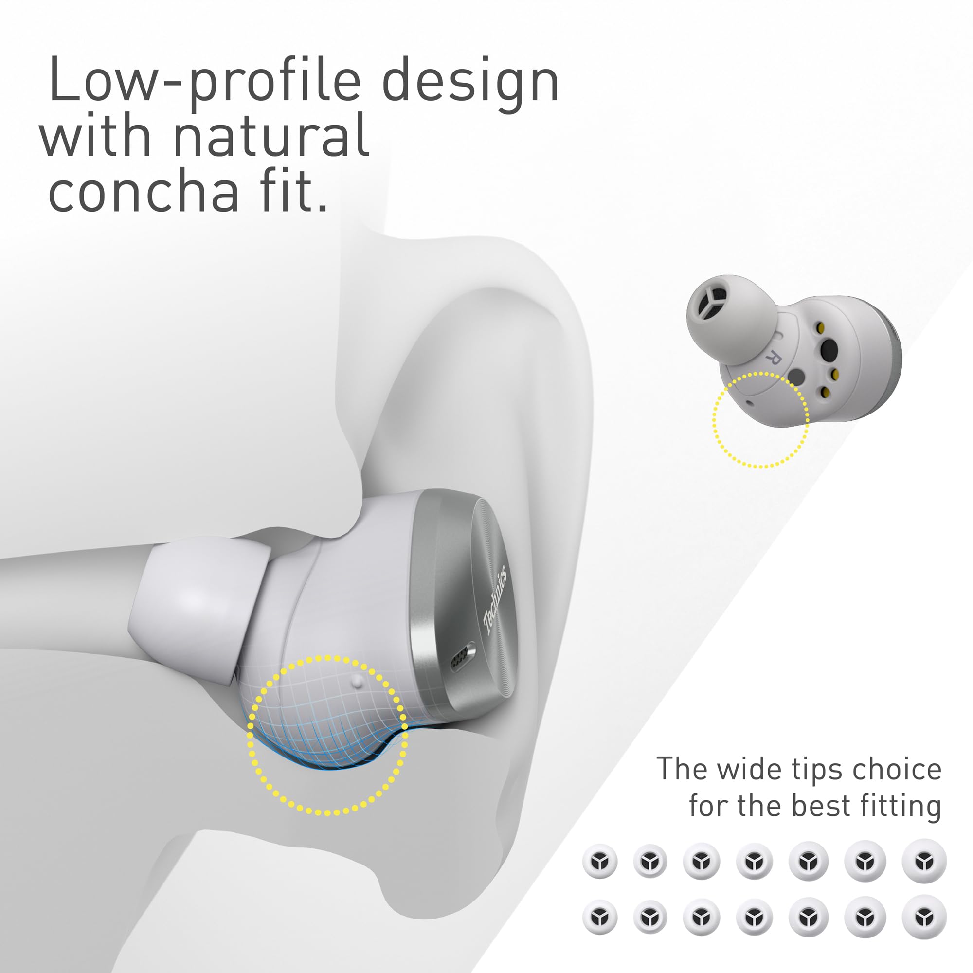 Technics EAH-AZ80E-S Premium Wireless Earbuds with Active Noise Cancelling, Multipoint Bluetooth 5.3, Ergonomic In-Ear Design, 7H Playtime & 24H Charging Case - Silver | Perfect for Commuting, Workouts & Travel