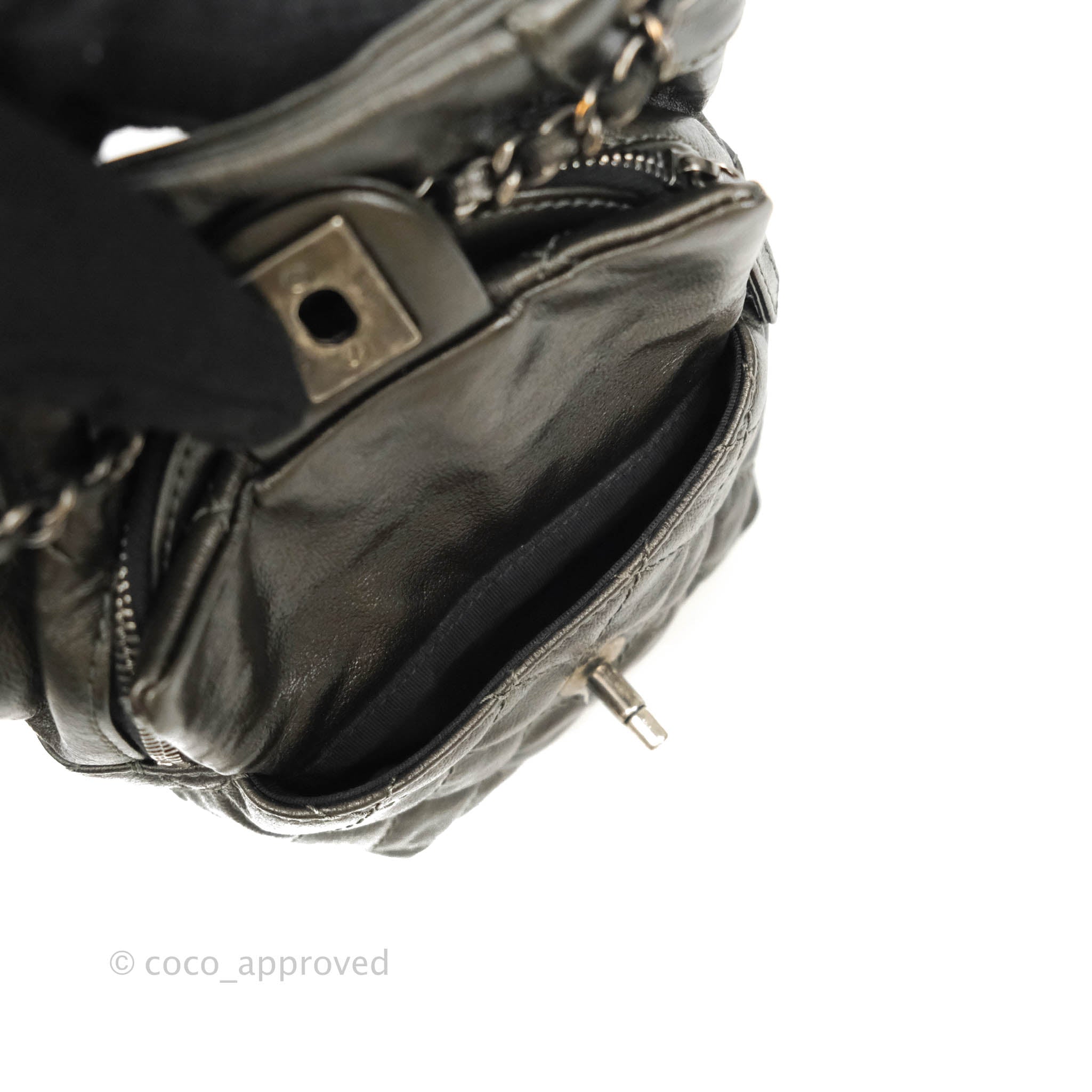 Chanel Chain Backpack in Metallic Grey Lambskin with Ruthenium Hardware - Luxury Designer Backpack for Women, Perfect for Travel, Work & Everyday Use