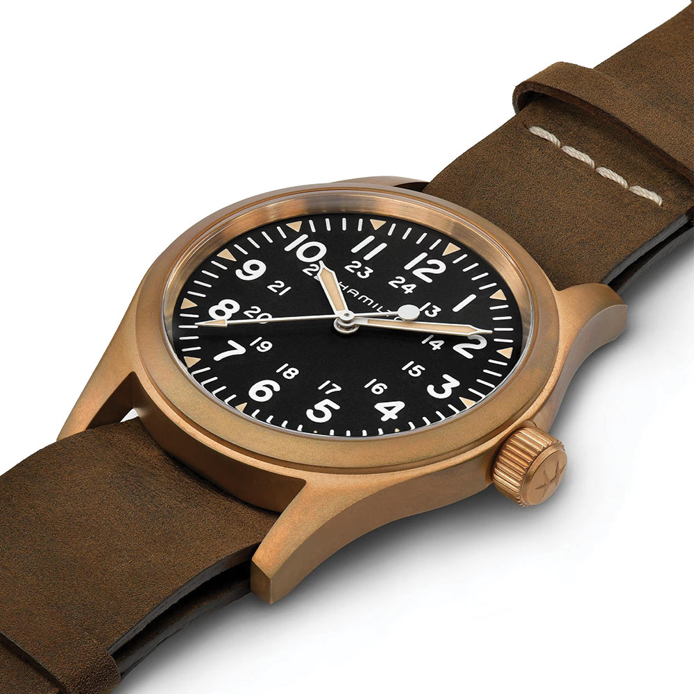 Khaki Field Mechanical Bronze 38mm Watch with Black Two-Piece Strap - Perfect for Outdoor Adventures and Casual Wear