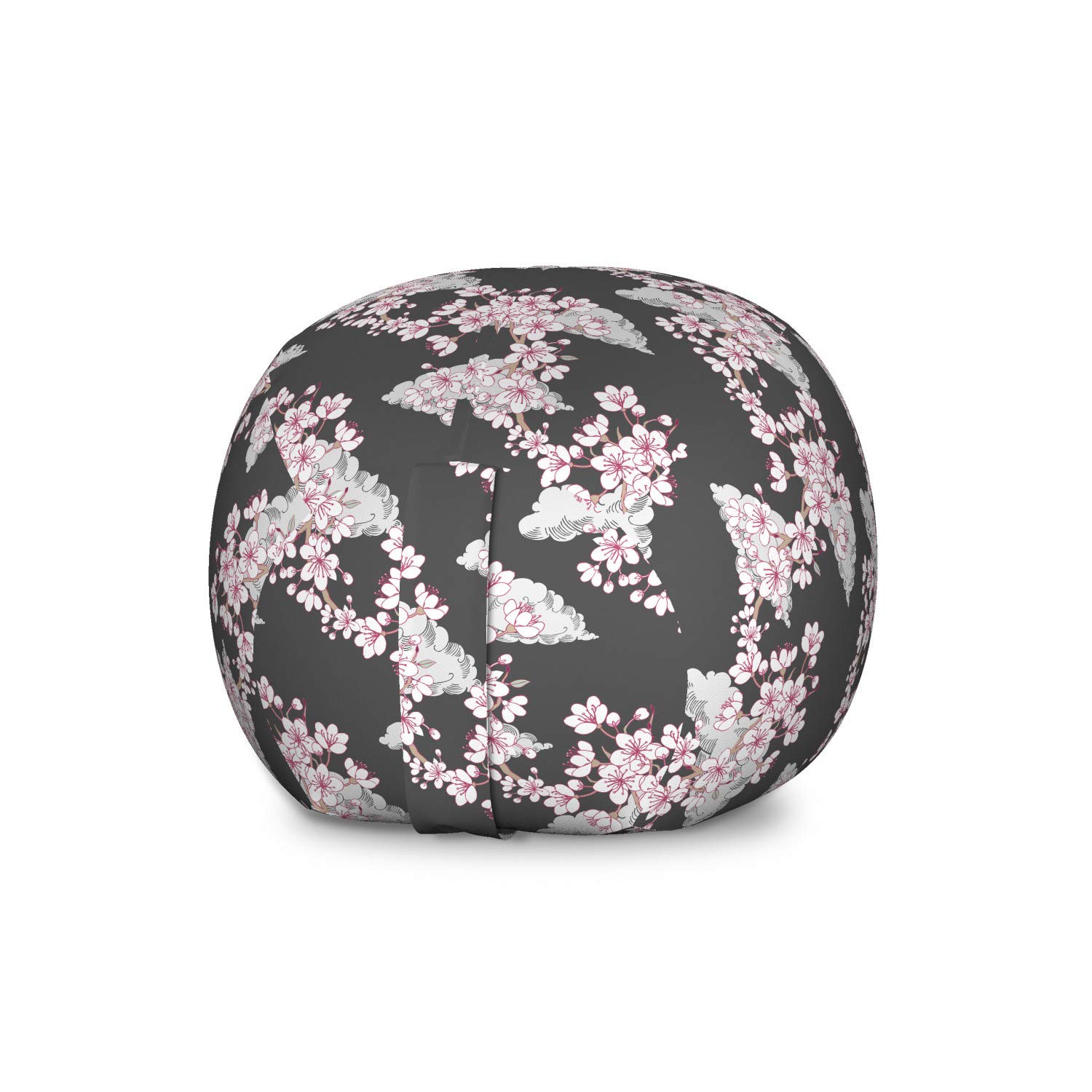 Ambesonne Japanese Sakura Storage Bag Chair - Large Washable Toy Organizer with Abstract Grey & White Floral Design | Perfect for Kids' Room, Playroom & Stuffed Animal Storage