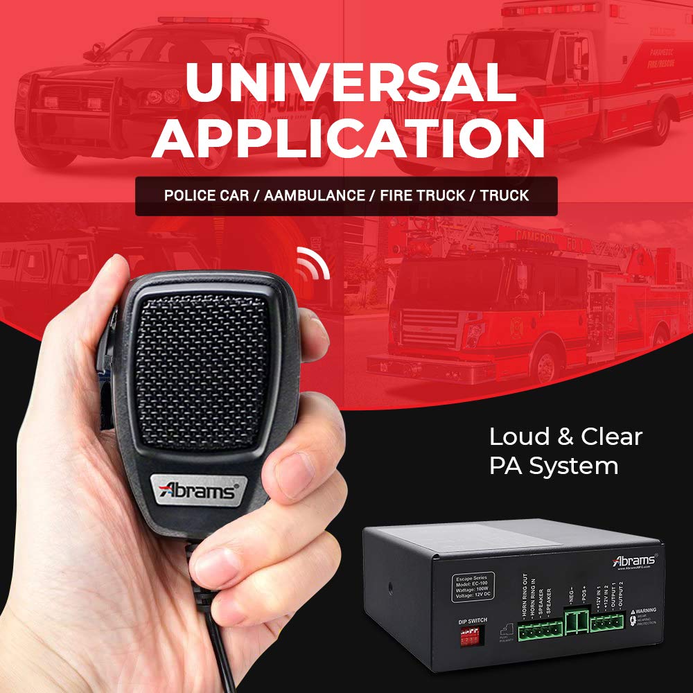 Abrams Emergency Vehicle Siren - 100W PA System with Dual 15A Police Light Outputs - 12V Heavy-Duty Horn for Fire Trucks, Police Cars, ATVs & UTVs - Ideal for Emergency Response, Traffic Control & Off-Road Safety