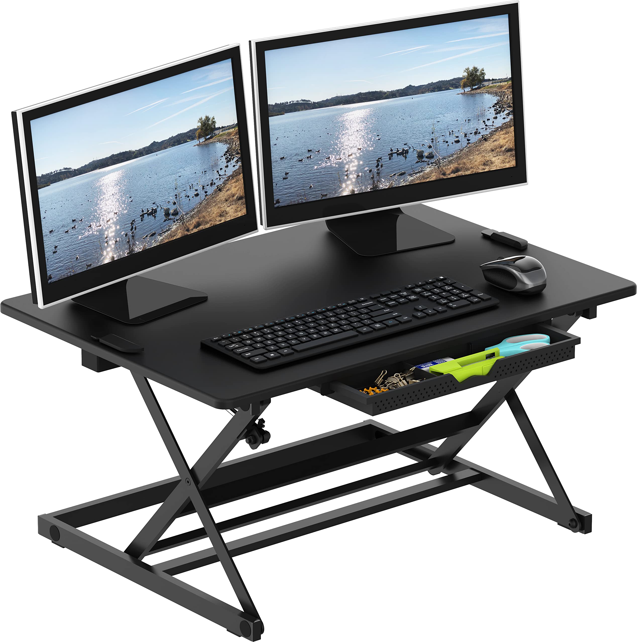 32-Inch Height Adjustable Standing Desk Converter - Ergonomic Riser Workstation for Home & Office (Black) | Perfect for Work from Home, Gaming & Study Setup
