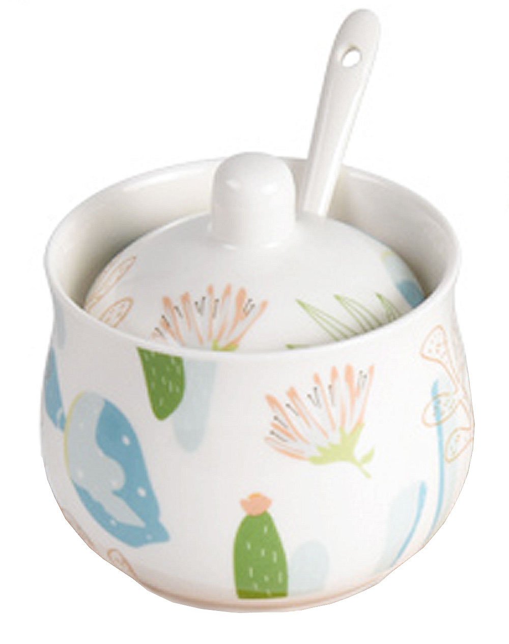 Ceramic Cactus Sugar Bowl with Lid and Spoon - Seasoning Pot, Salt & Pepper Storage Jar - Perfect for Kitchen, Dining Table, and Gift Giving