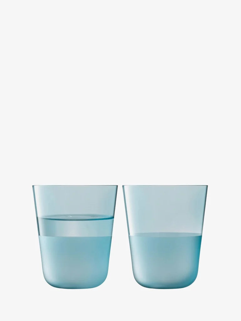 LSA Arc Contrast Tumbler Set of 2 - Sky Blue Glass Cups with Modern Design for Coffee, Tea & Cocktails - Perfect for Home, Office & Outdoor Entertaining