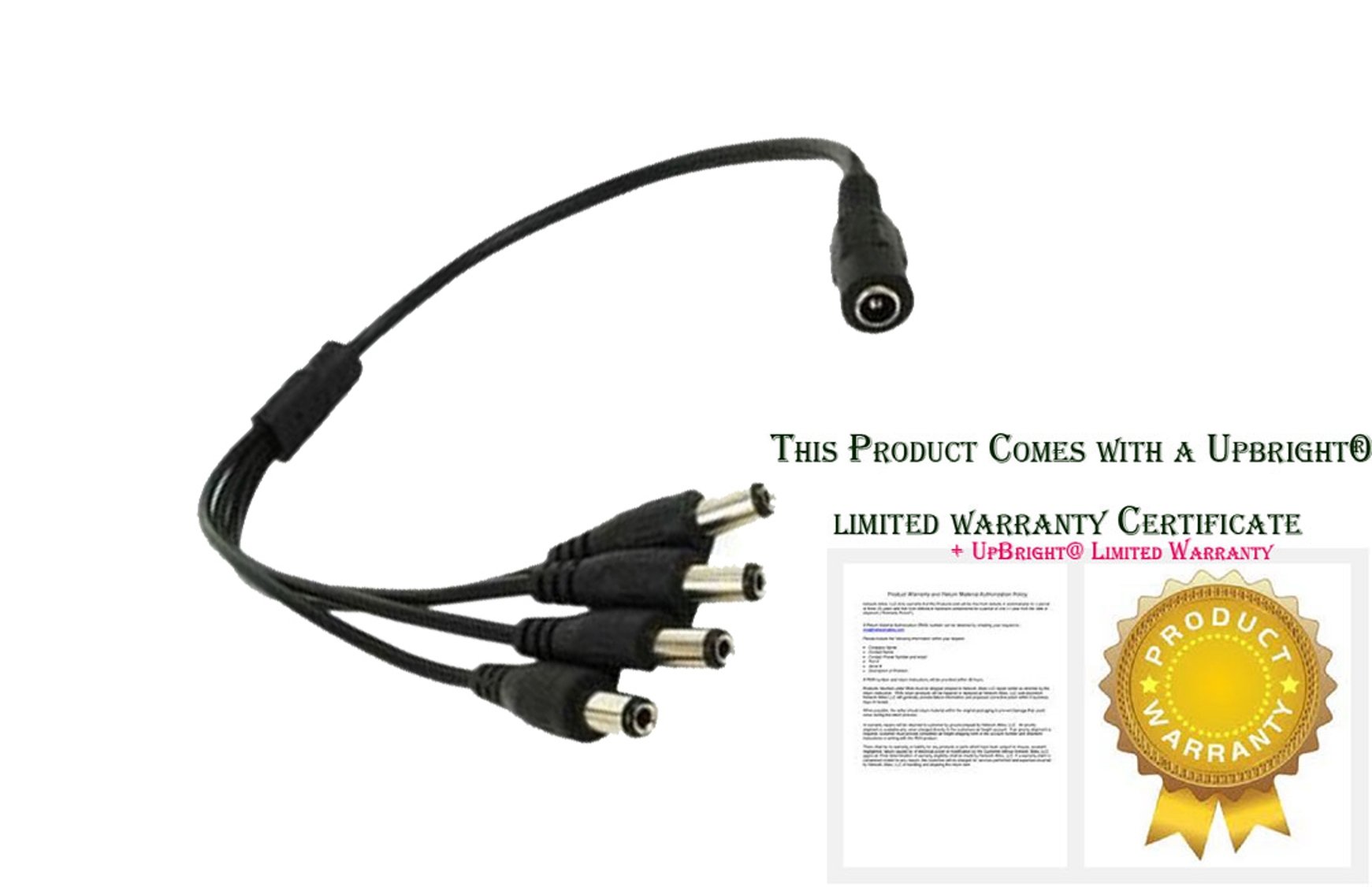 UpBright 4-Way 12V 5A DC Power Splitter Cable - 5.5mm x 2.1mm Connector for Samsung DVR (SDR-C75300 Series) | Multi-Device Power Supply | Home Security System & CCTV Camera Setup Accessory