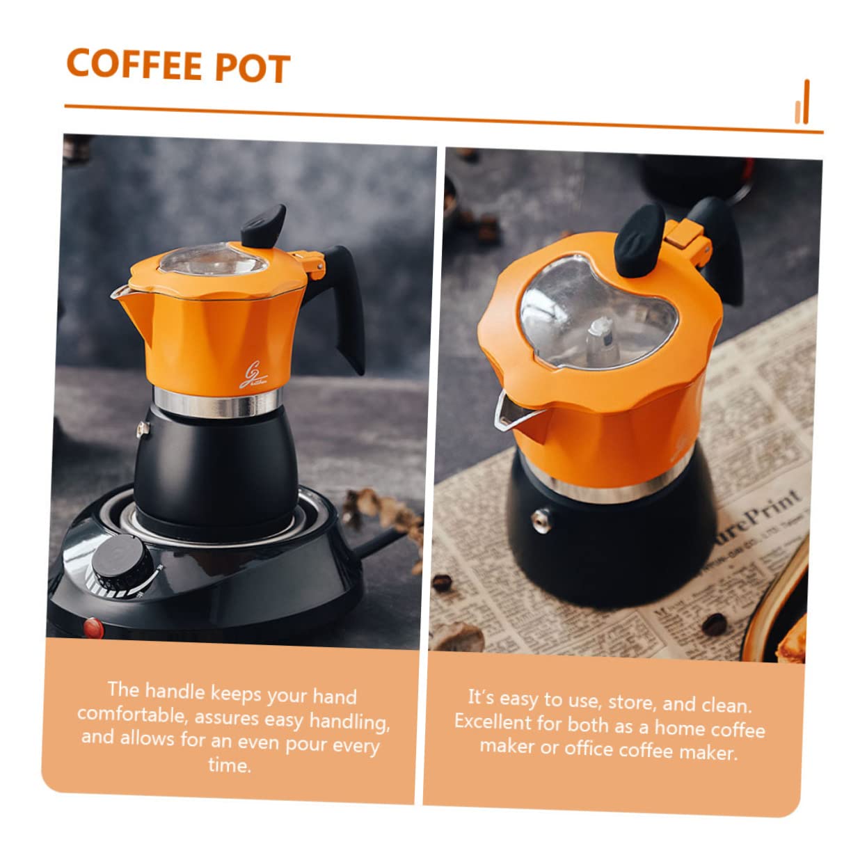 Hemoton 1-Piece Stainless Steel Coffee Pot - Espresso Maker with Heat-Resistant Handle, Perfect for Home Brewing, Camping & Office Use