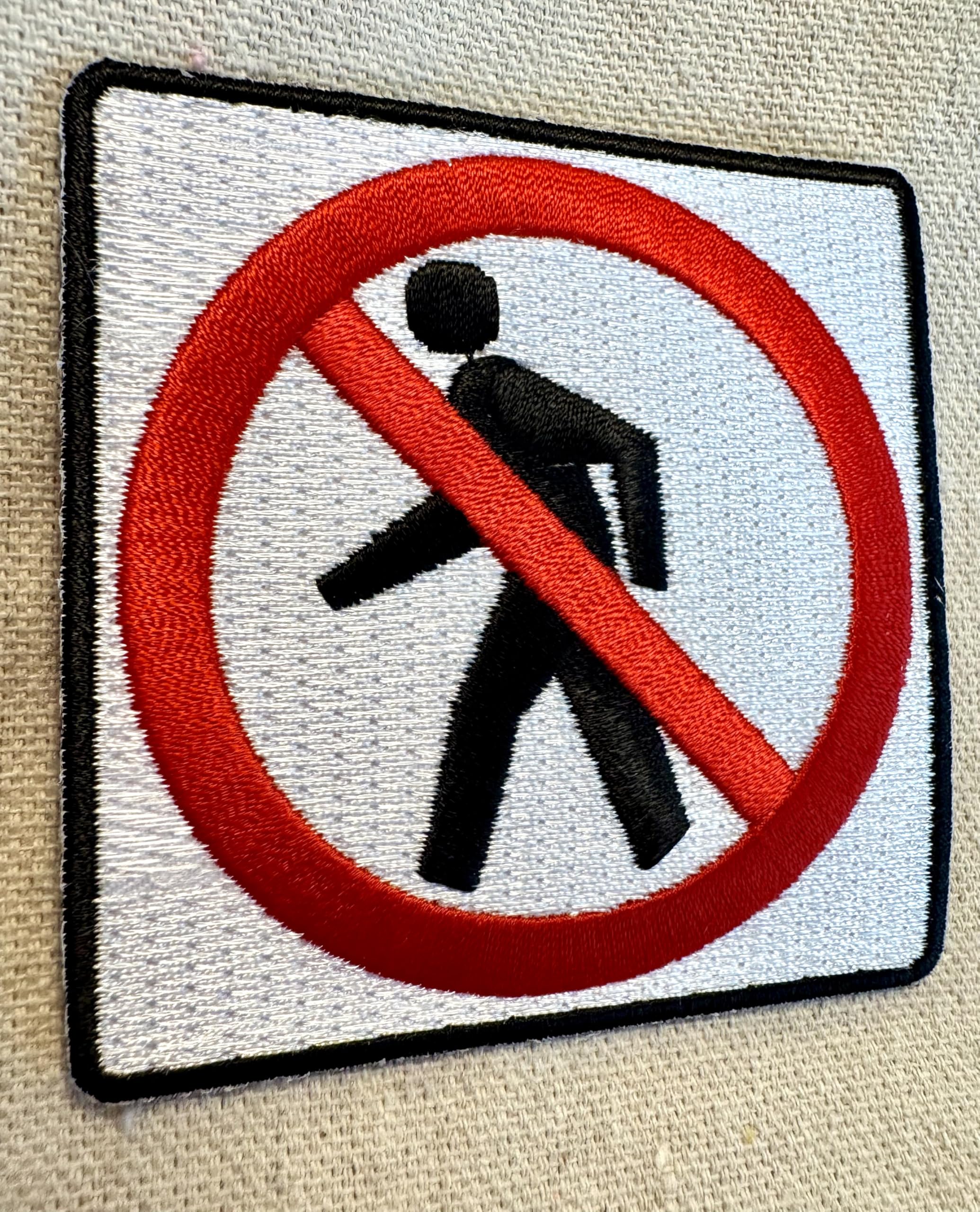 No Pedestrians Sign Embroidered Iron-On Patch for Biker Jackets & Vests - Highway Road Safety Logo for Motorcycle Clubs & DIY Apparel