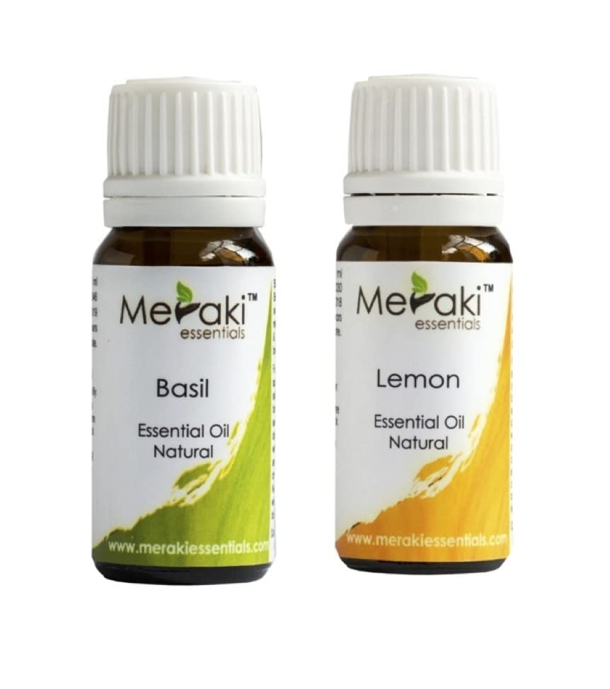 Meraki Essentials Healthy & Strong Hair Essential Oil Combo - Basil & Lemon Blend for Hair Growth & Scalp Care | Perfect for Daily Hair Treatment & Aromatherapy