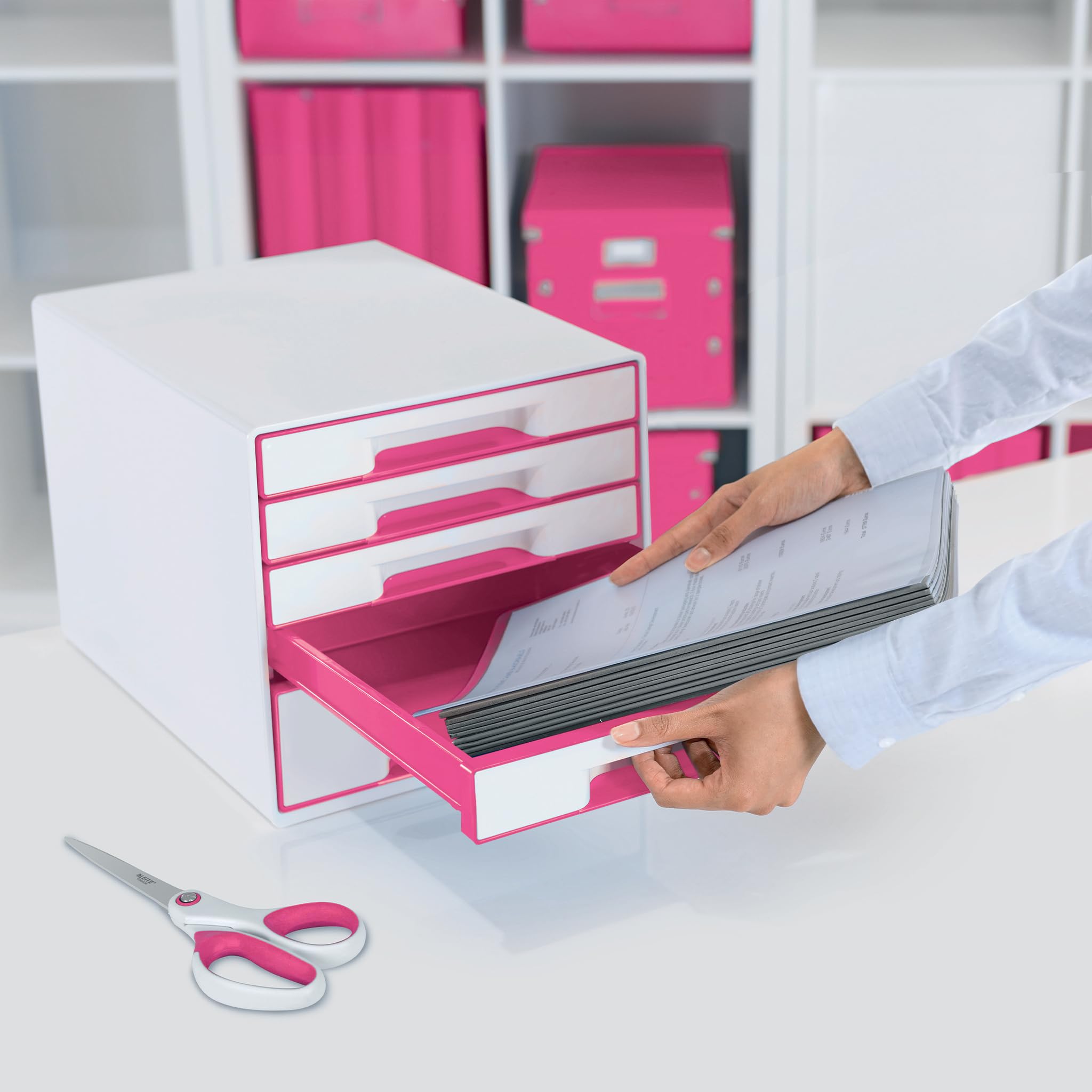 Leitz Wow Cube Storage Box with 5 Drawers - Pink Metallic Organizer for Office, Home & School Supplies | Perfect for Desk, Closet & Craft Room Organization