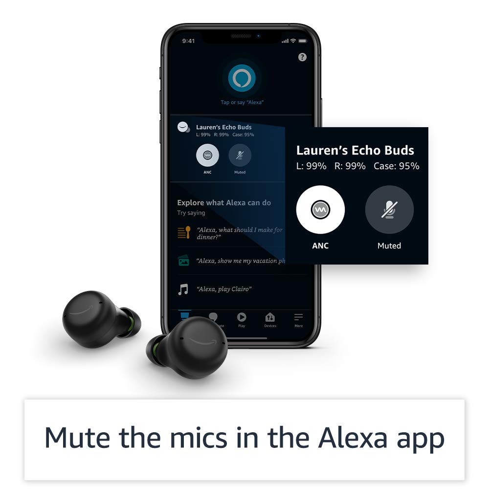 Amazon Echo Buds (2023 Newest Model) - Wireless Bluetooth Earbuds with Active Noise Cancellation, Alexa Built-in & Wireless Charging Case - Glacier White - Perfect for Commuting, Workouts & Travel