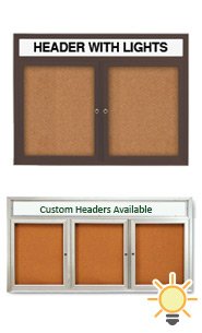 Enclosed Indoor Bulletin Boards with Custom Message Header & LED Lights - 2 or 3 Door Wall Mount Metal Display Cases (35+ Sizes) - Perfect for Offices, Schools, and Retail Stores