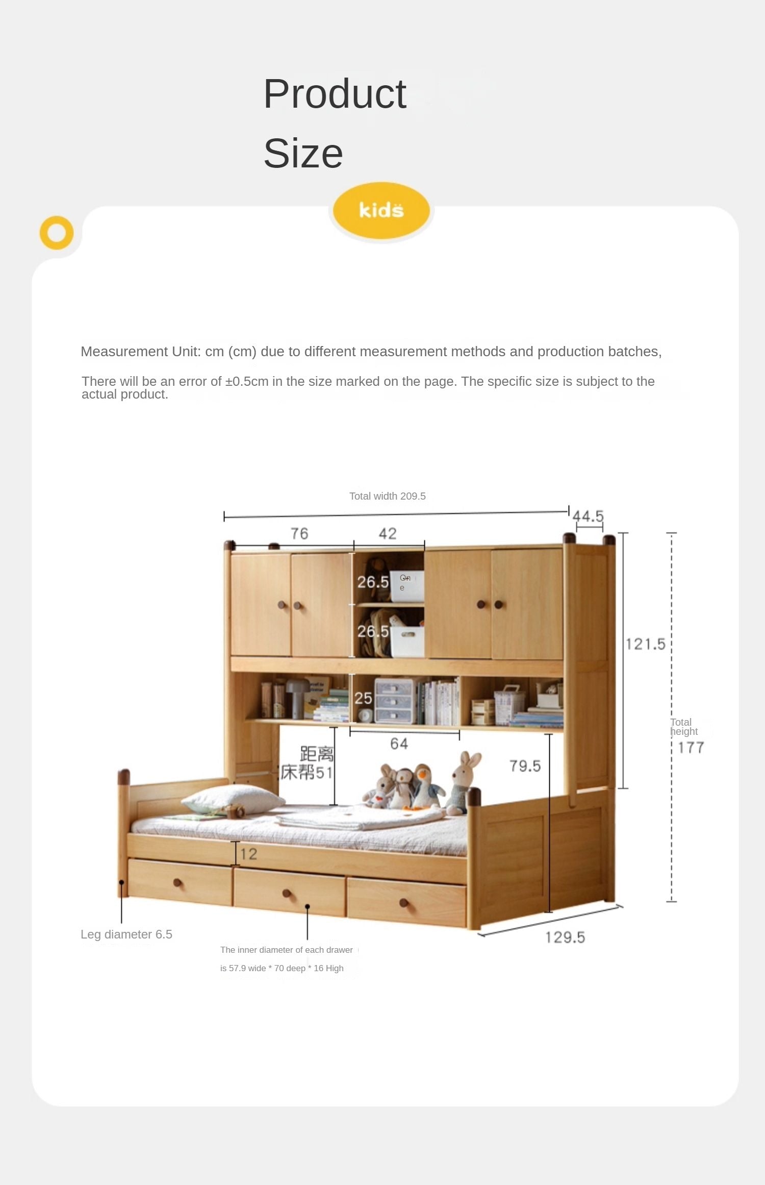 Solid Oak Wood Multi-Function Storage Bed - Queen Size Platform Bed with Underbed Drawers for Small Space Bedroom, Guest Room & Studio Apartments