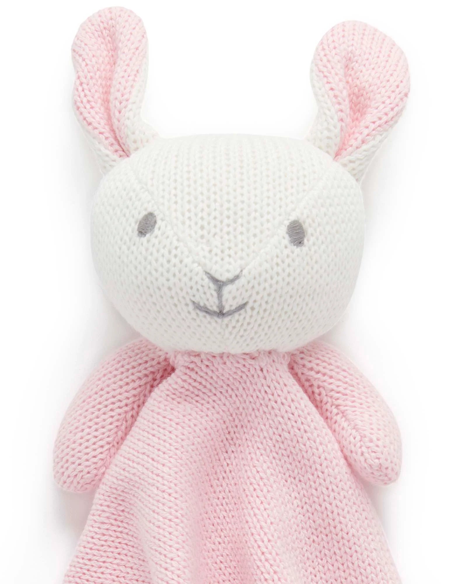 Purebaby Knitted Bunny Comforter - Soft Pink Baby Security Blanket for Newborns & Toddlers | Perfect for Nursery, Stroller & Bedtime Comfort