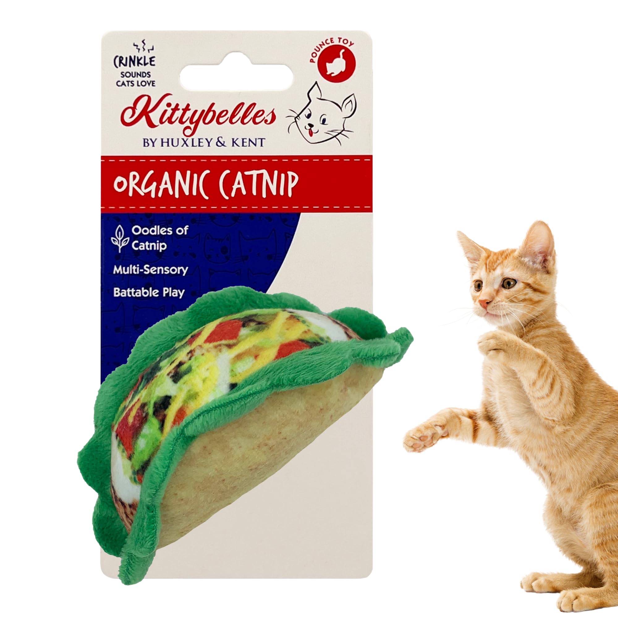 Huxley & Kent Plush Cat Toy with Catnip & Crinkle - Interactive Taco-Shaped Kitten Toy for Play & Training | Snack Attack Strong Catnip Filled | Perfect for Indoor Cats, Playtime & Bonding with Your Kitty