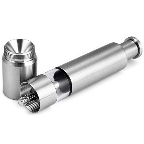 Premium Stainless Steel Salt and Pepper Grinder Set of 2 - Adjustable Push Button Design for Black Pepper, Sea Salt & Himalayan Salt - Perfect for Kitchen, Dining Table & Outdoor BBQ
