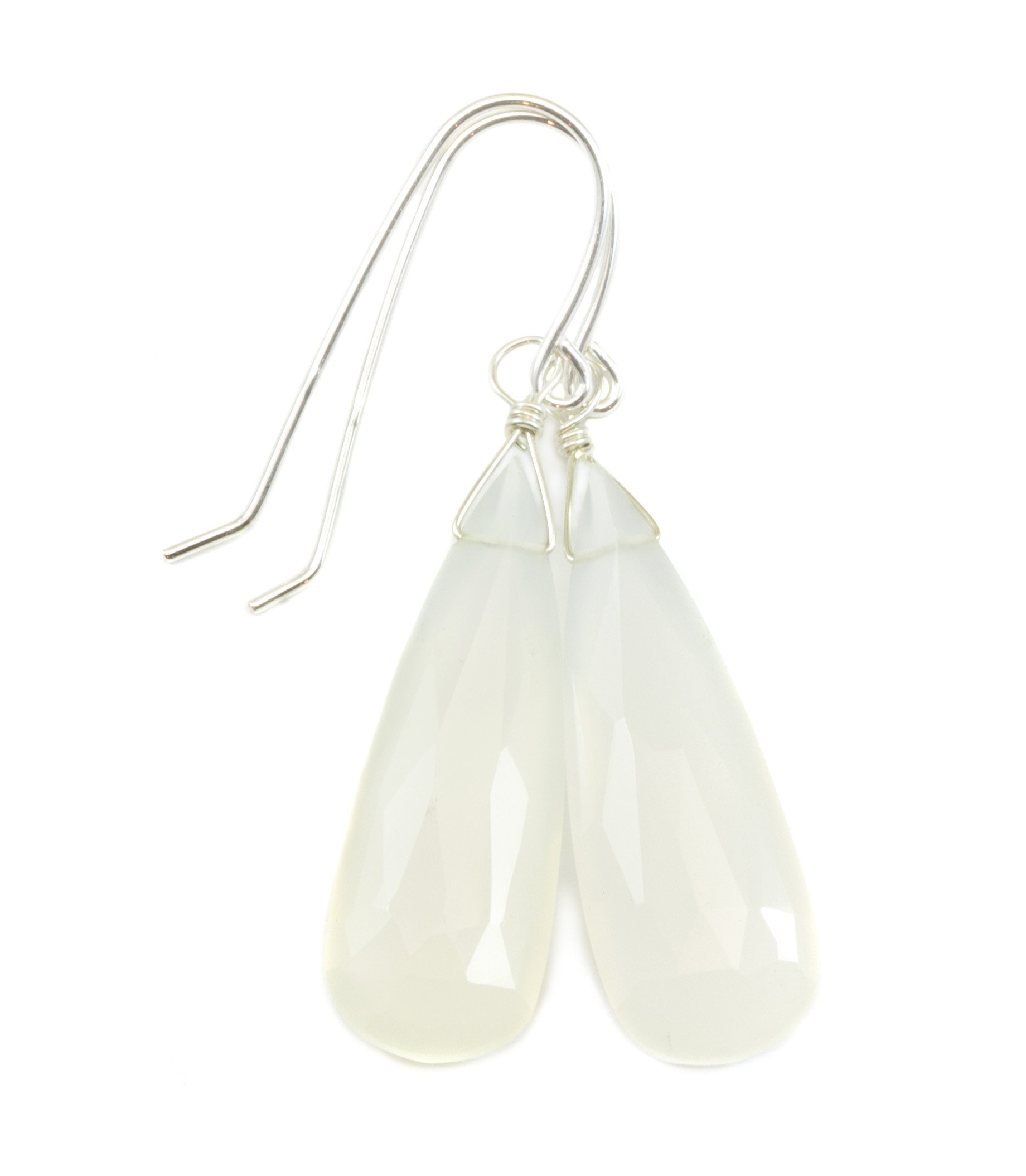 White Moonstone Earrings - Long Faceted Teardrop Dangle Earrings with Shimmery Briolettes | Perfect for Weddings, Parties & Evening Events