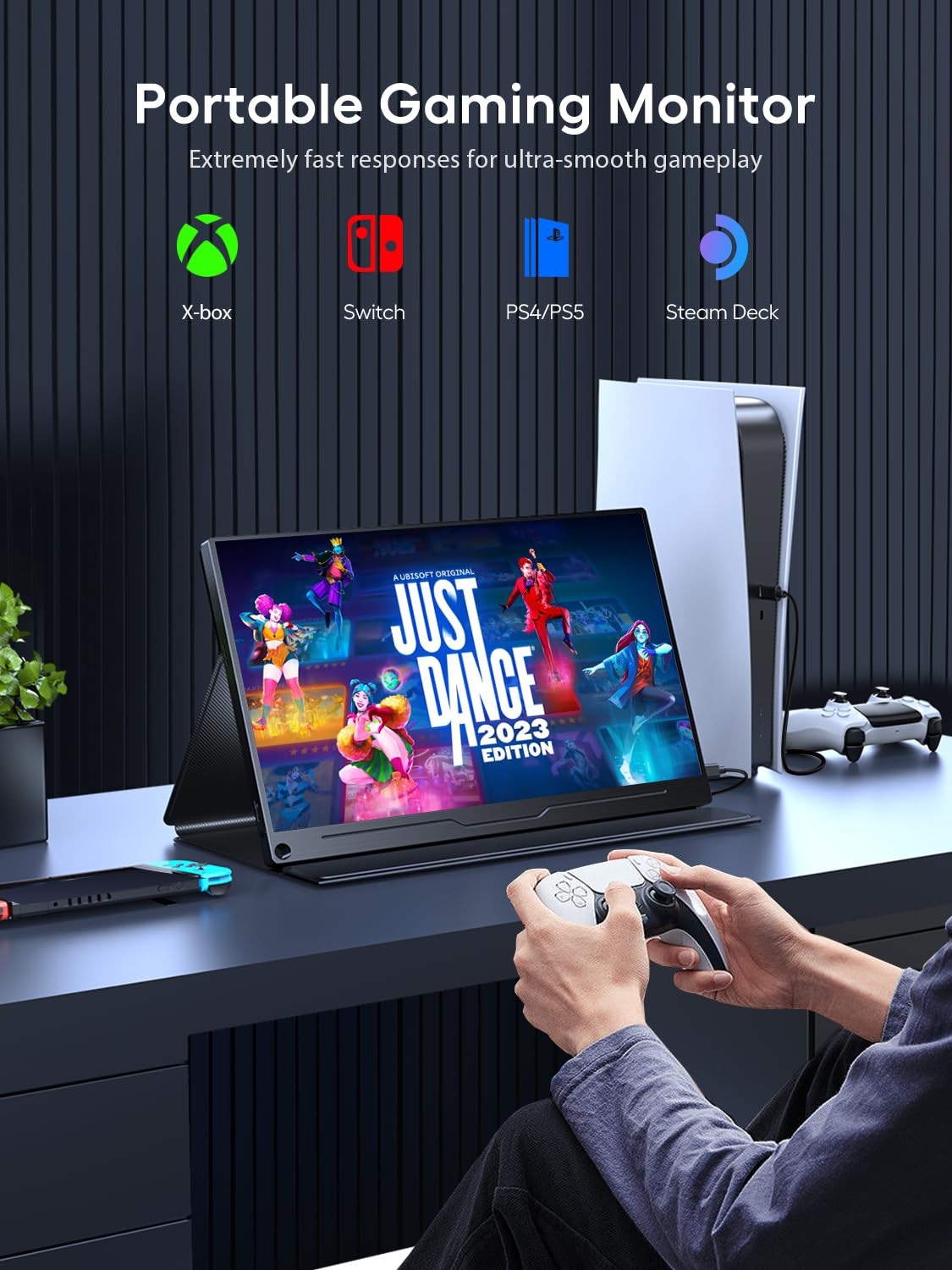 UPERFECT 18.5 Inch Portable Monitor - 120Hz Full HD 1920x1080 IPS Screen USB-C Mini HDMI for Mac PC Laptop Phone PS5 Xbox - VESA Mount Compatible - Perfect for Gaming, Work & Travel