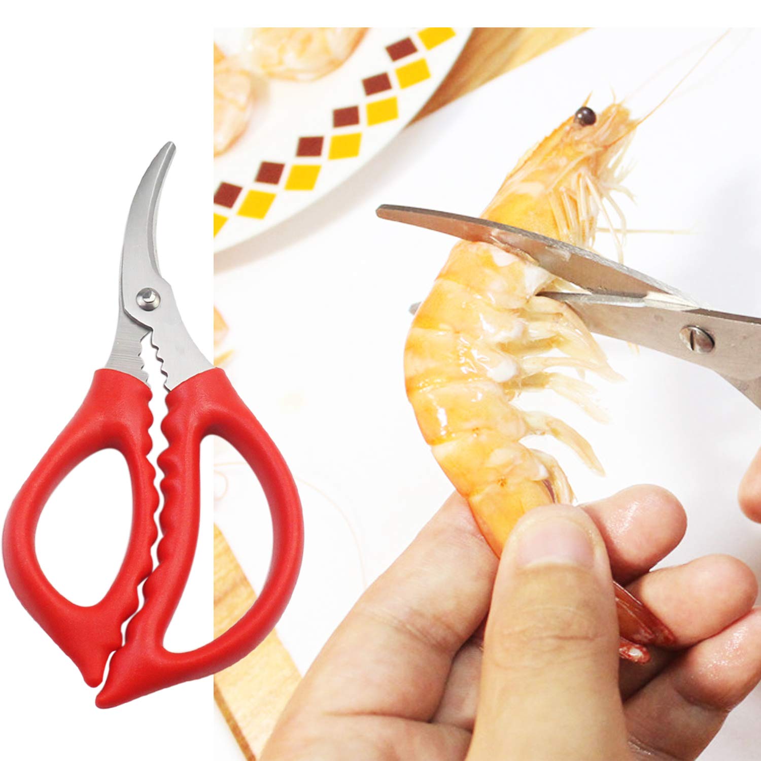 4 Pack Stainless Steel Seafood Scissors - Heavy Duty Kitchen Shears for Crab, Lobster, Fish - Multi-Purpose Cooking & Shelling Tool (Red) - Perfect for Seafood Lovers, Home Chefs & Restaurant Use