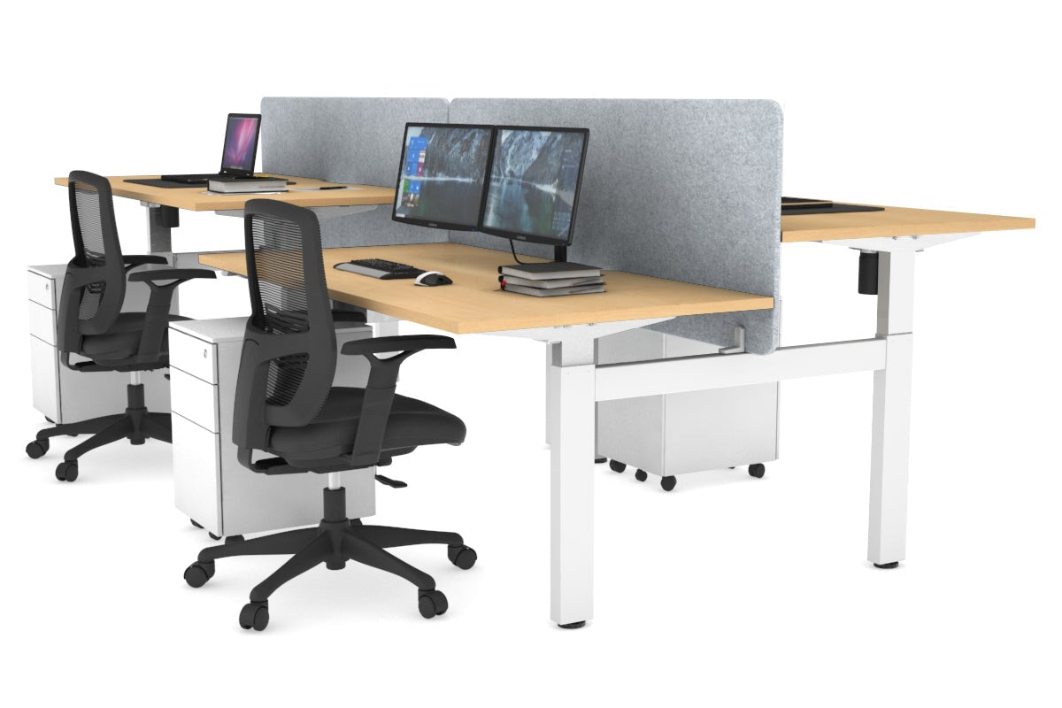 Adjustable 4-Person H-Bench Workstation with White Frame - 1200L x 800W - Ergonomic Office & Workshop Desk for Collaborative Workspaces