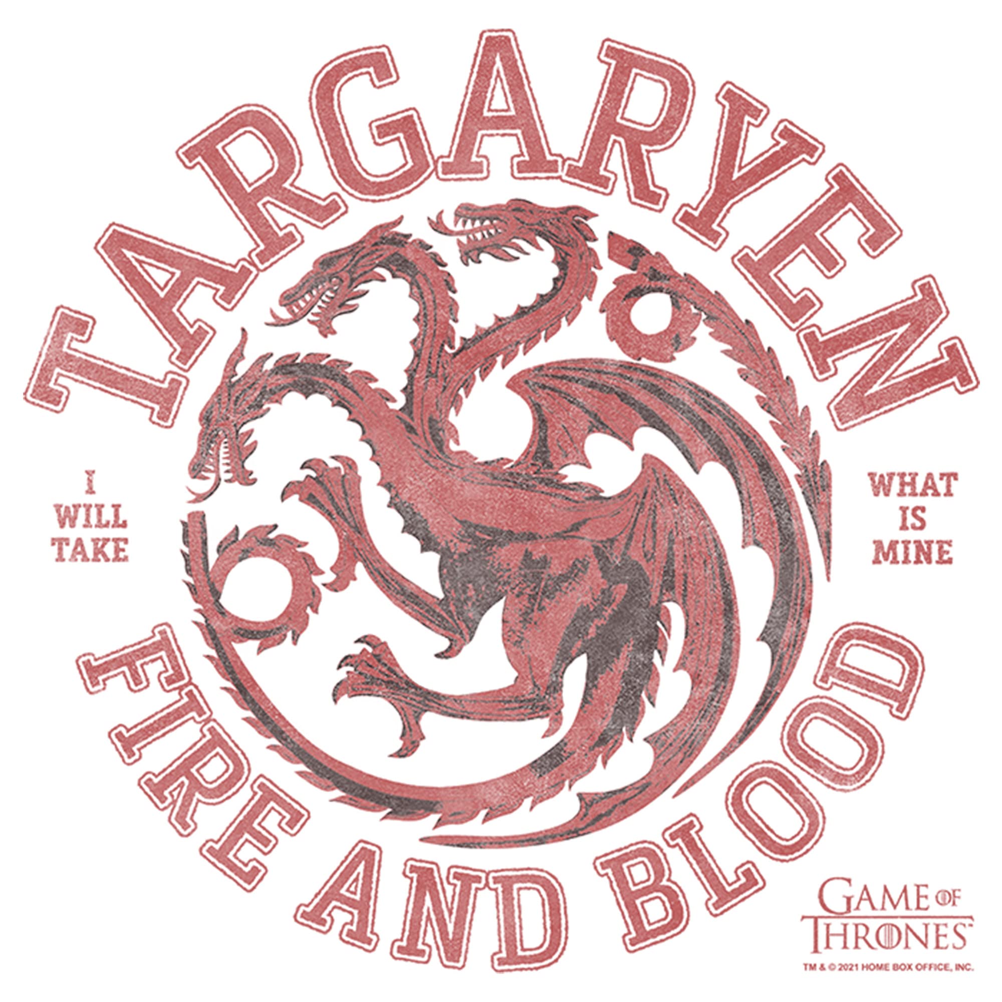 Women's Game of Thrones Targaryen Fire and Blood College Logo Vintage Tee - Casual Wear, Cosplay & GOT Fan Merch