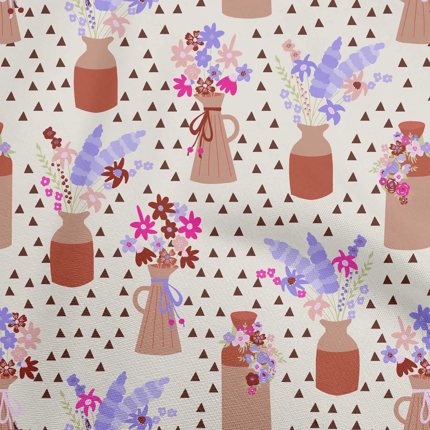 oneOone Viscose Jersey Rust Brown Floral Vase Geometric Print Fabric by The Yard - 60 Inch Wide for DIY Craft Projects, Home Decor & Upholstery