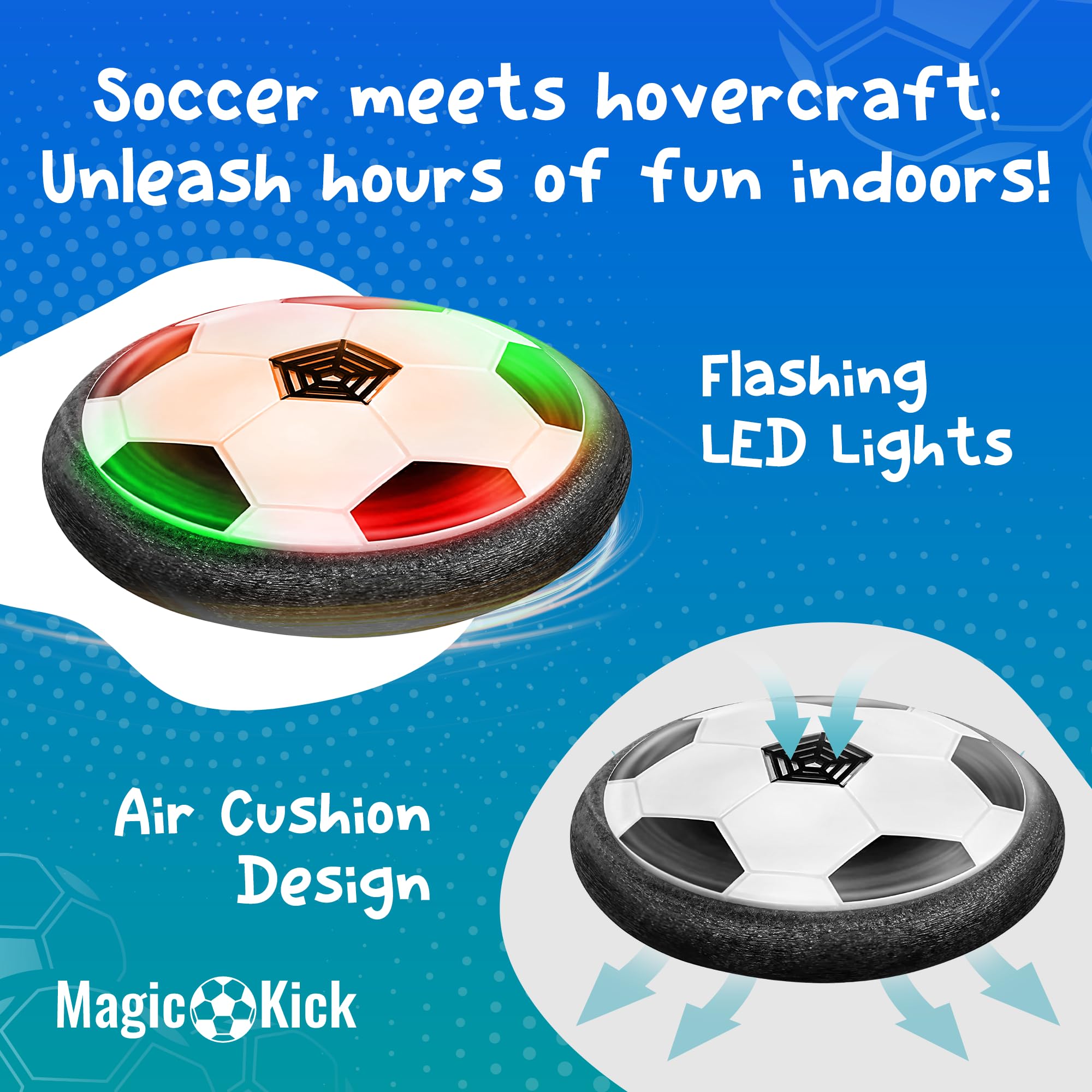 LED Light Up Hover Soccer Ball for Kids - Magic Kick Air Cushion Indoor/Outdoor Football Toy for Boys & Girls Ages 6-13 - Cool Birthday Gift for 6,7,8,9,10 Year Olds - Perfect for Playtime, Backyard Games & Nighttime Fun
