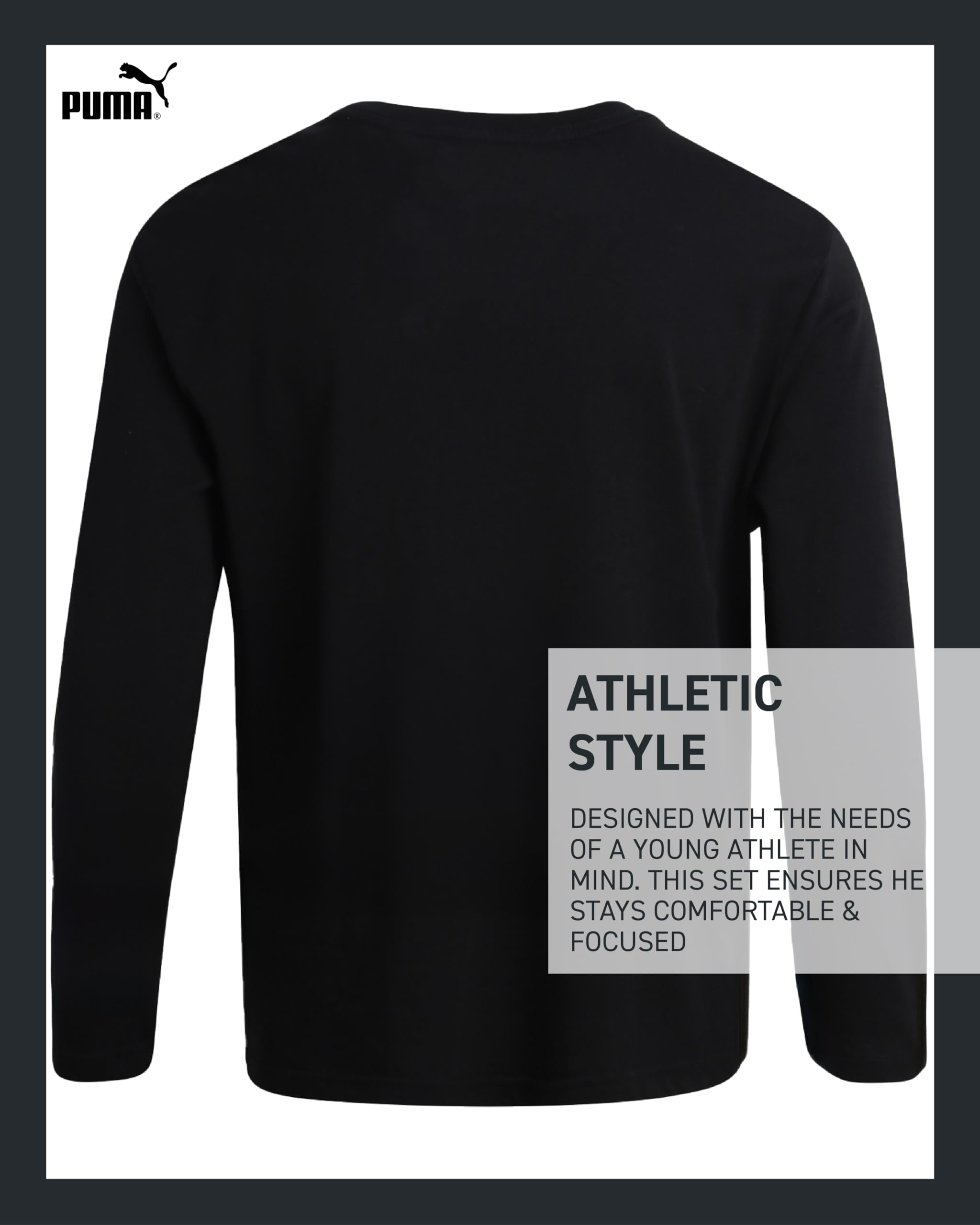 PUMA Boys' Athletic Crewneck Long Sleeve T-Shirt - Moisture Wicking Performance Shirt for Sports & Active Play - Running, Basketball, Gym Workouts
