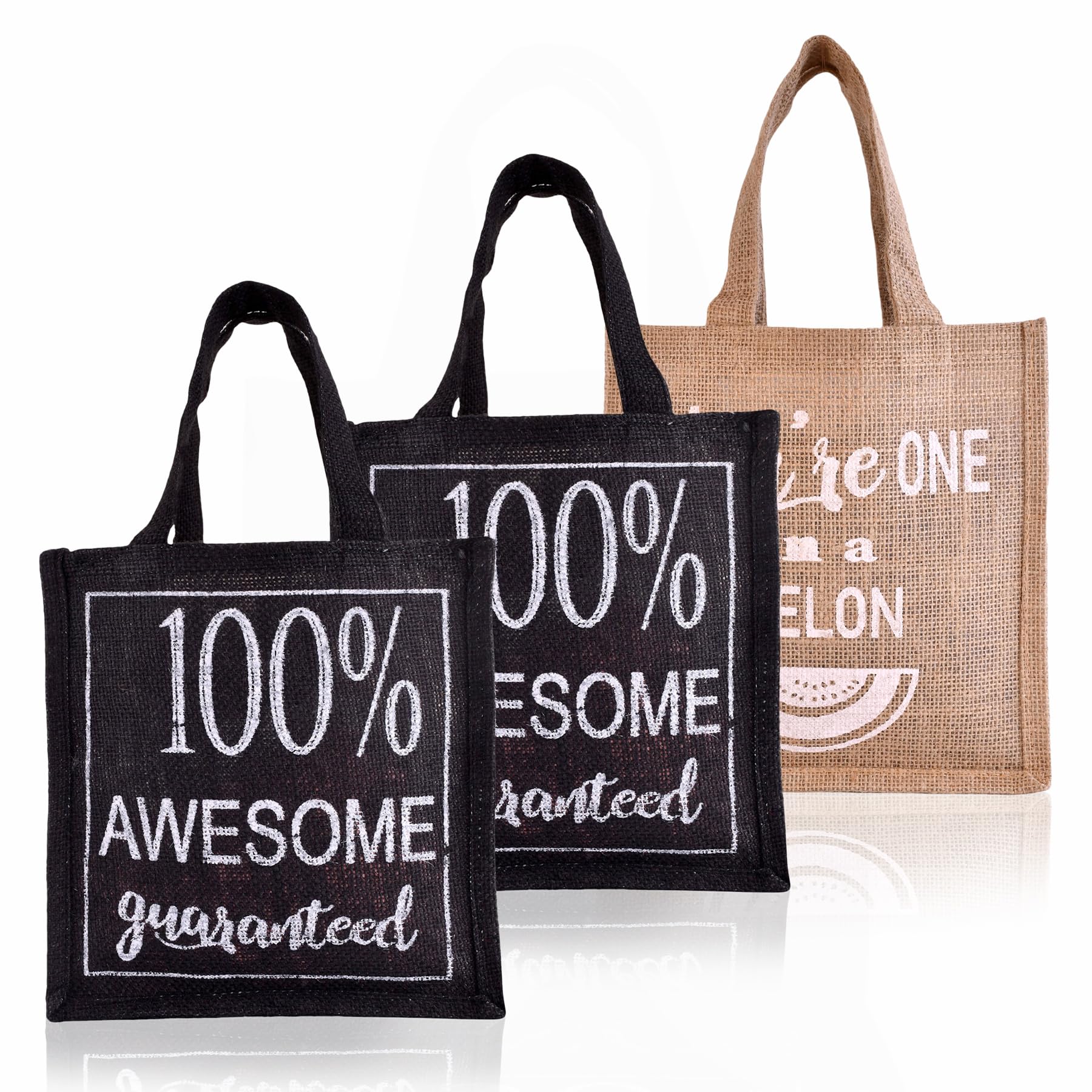 Kuber Industries Reusable Jute Lunch Bag with Handle - Eco-Friendly Office Lunch Tote for Women & Men - Small Size Pack of 3 (Multi-Color) - Perfect for Work, School & Picnics